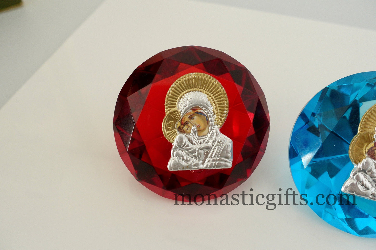 Virgin Mary Icon with Jesus on round stained glass Religious Gifts, Baptism Gift, Religious Art, New Mother Orthodox Christian Gift