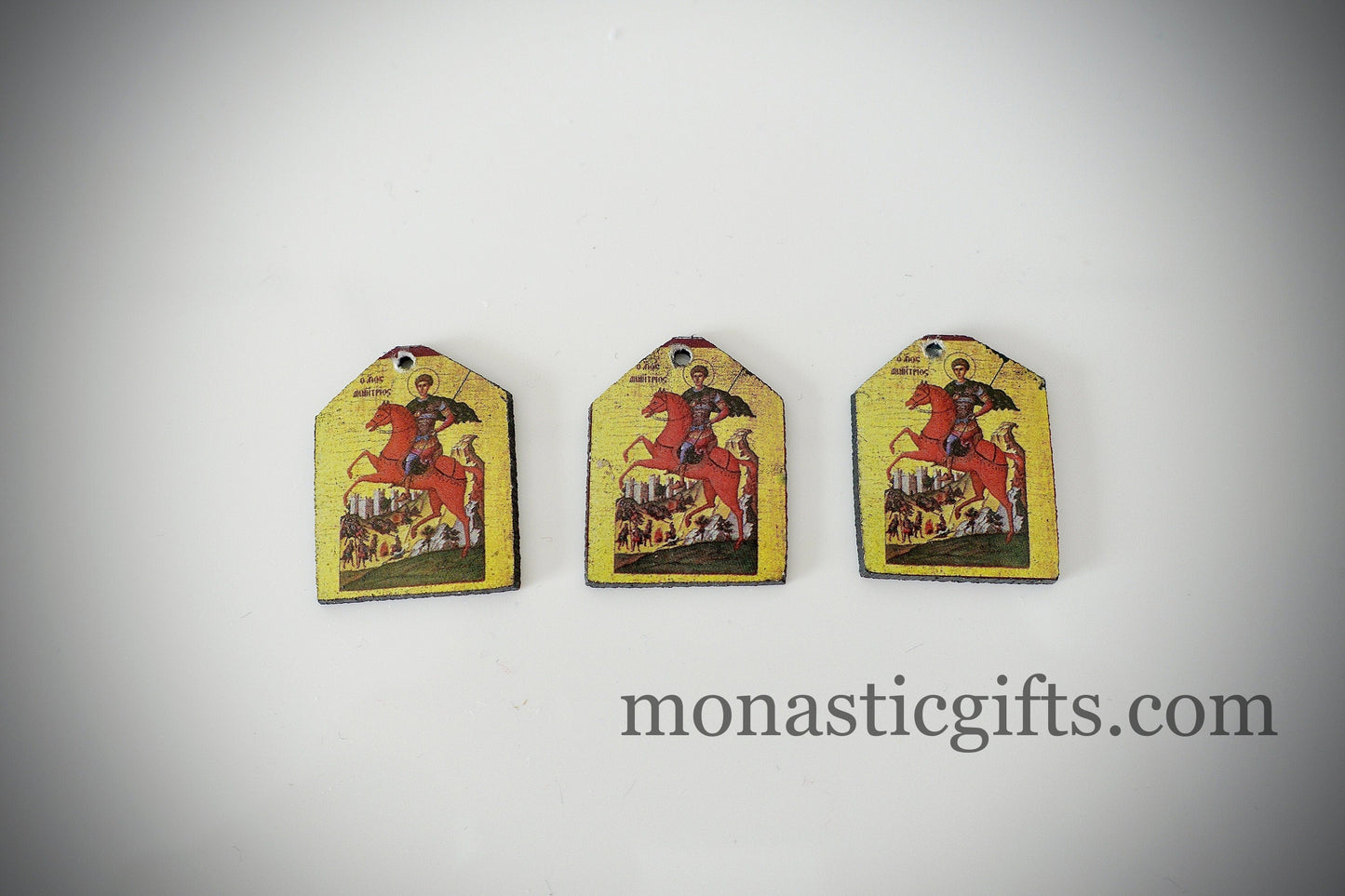Tiny icon Saint Dimitrios 3pcs - Wood Byzantine Christian Tiny Orthodox Icon amazing idea to make orthodox Christians gifts