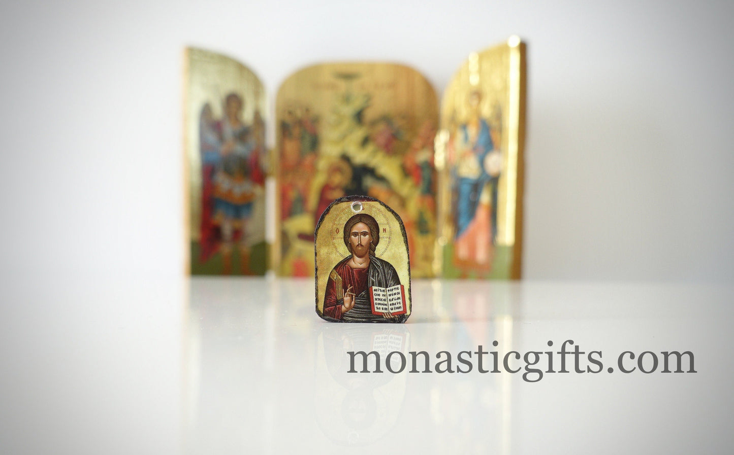 Tiny icon Jesus Christ 3pcs - Wood Byzantine Christian Tiny Orthodox Icon amazing idea to make orthodox Christians gifts