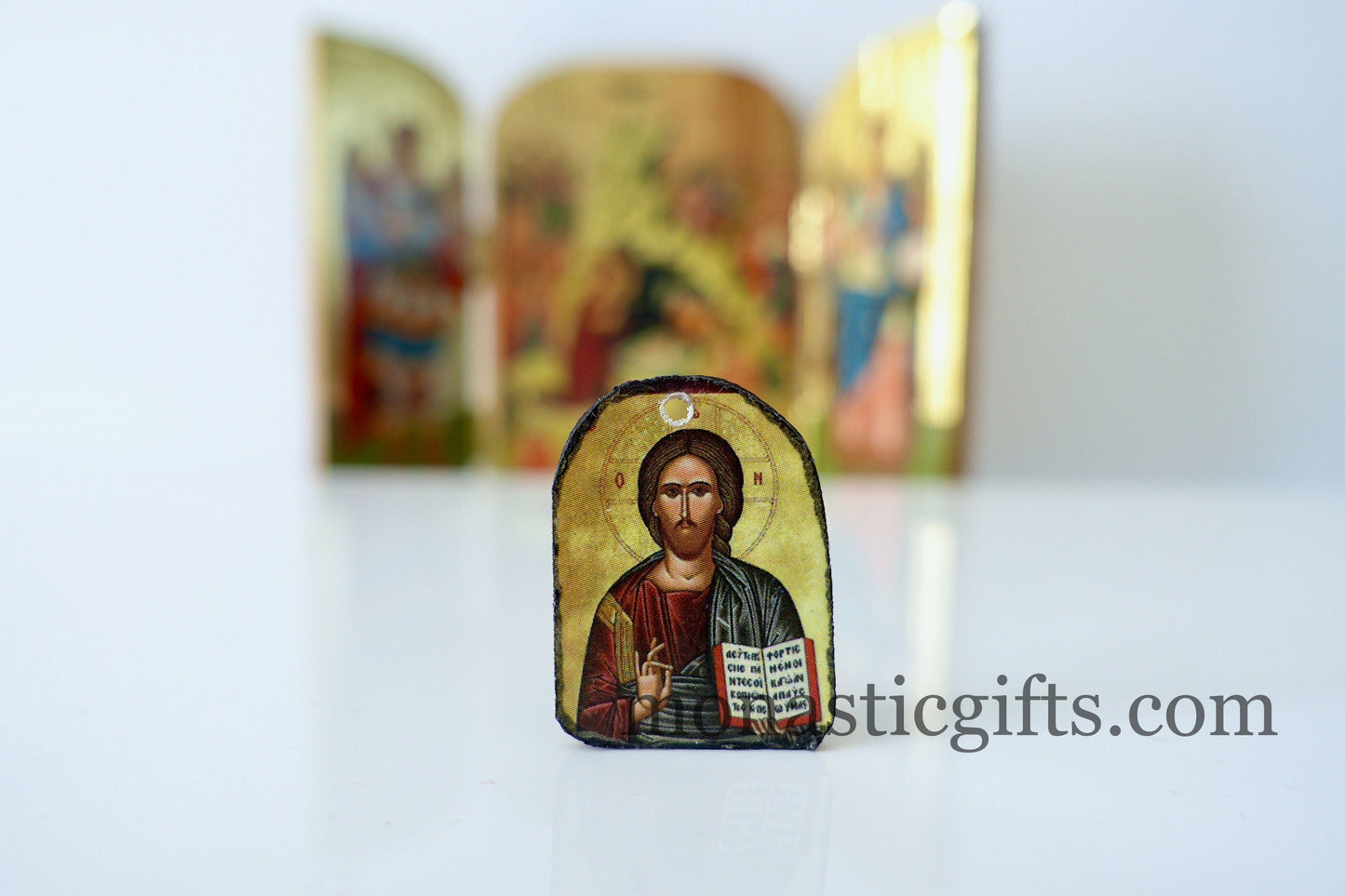 Tiny icon Jesus Christ 3pcs - Wood Byzantine Christian Tiny Orthodox Icon amazing idea to make orthodox Christians gifts