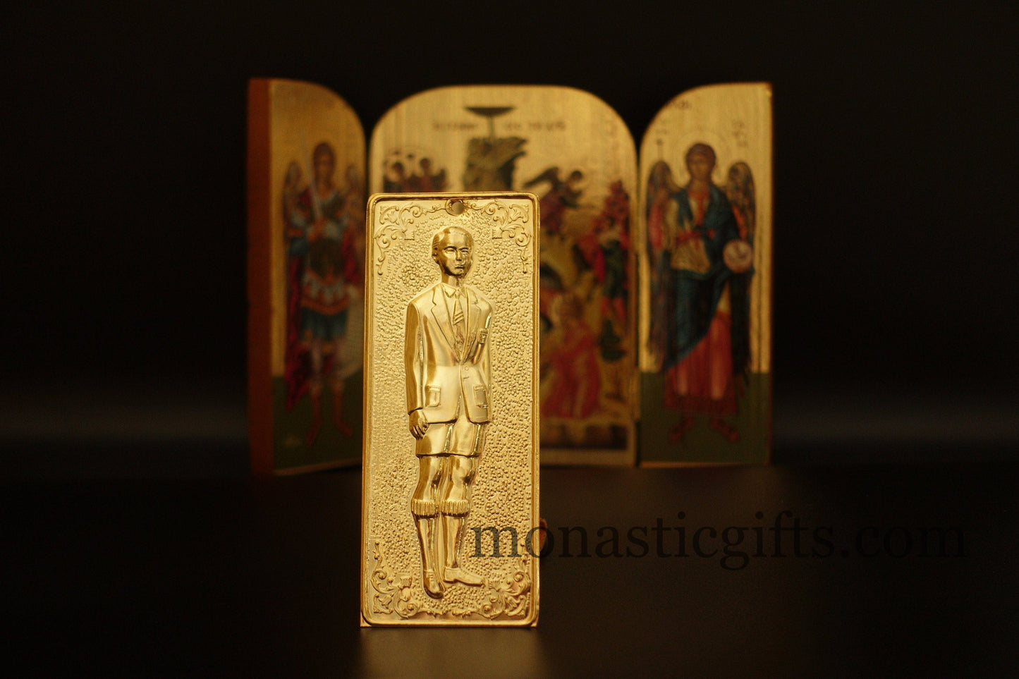 tama votive offering "Boy" votive Gold Colored Byzantine Greek Eastern Orthodox Promise Icon, Ex Voto