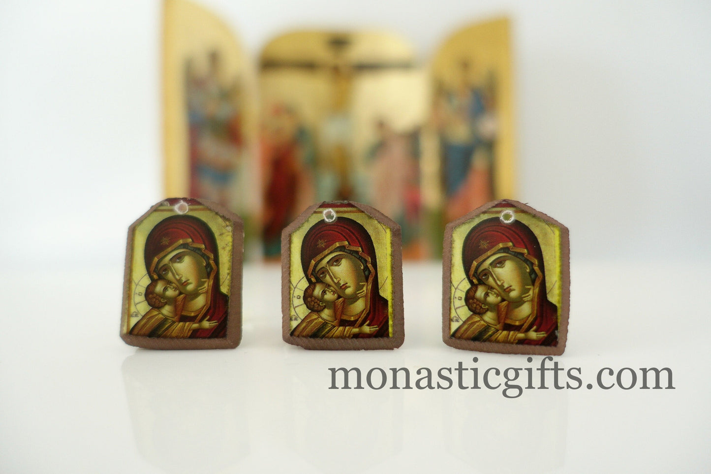 Tiny icon Virgin Mary 3pcs - Wood Byzantine Christian Tiny Orthodox Icon amazing idea to make orthodox Christians gifts