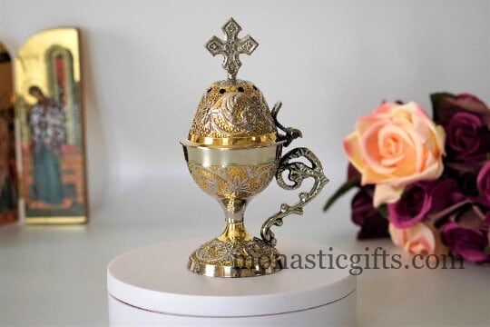 Incense Burner Handmade - Perfume burner - Thurible Censer Silver Gold Metal Little Church with handle Christian With free Gifts