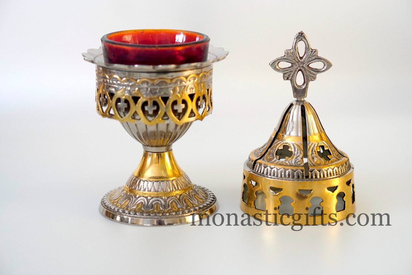 Handmade Brass nickel Standing Oil Lamp original and heavy 560gr. Oil Lamp- Oil Candle with Glass Cup Home Decor a perfect Christian Gift