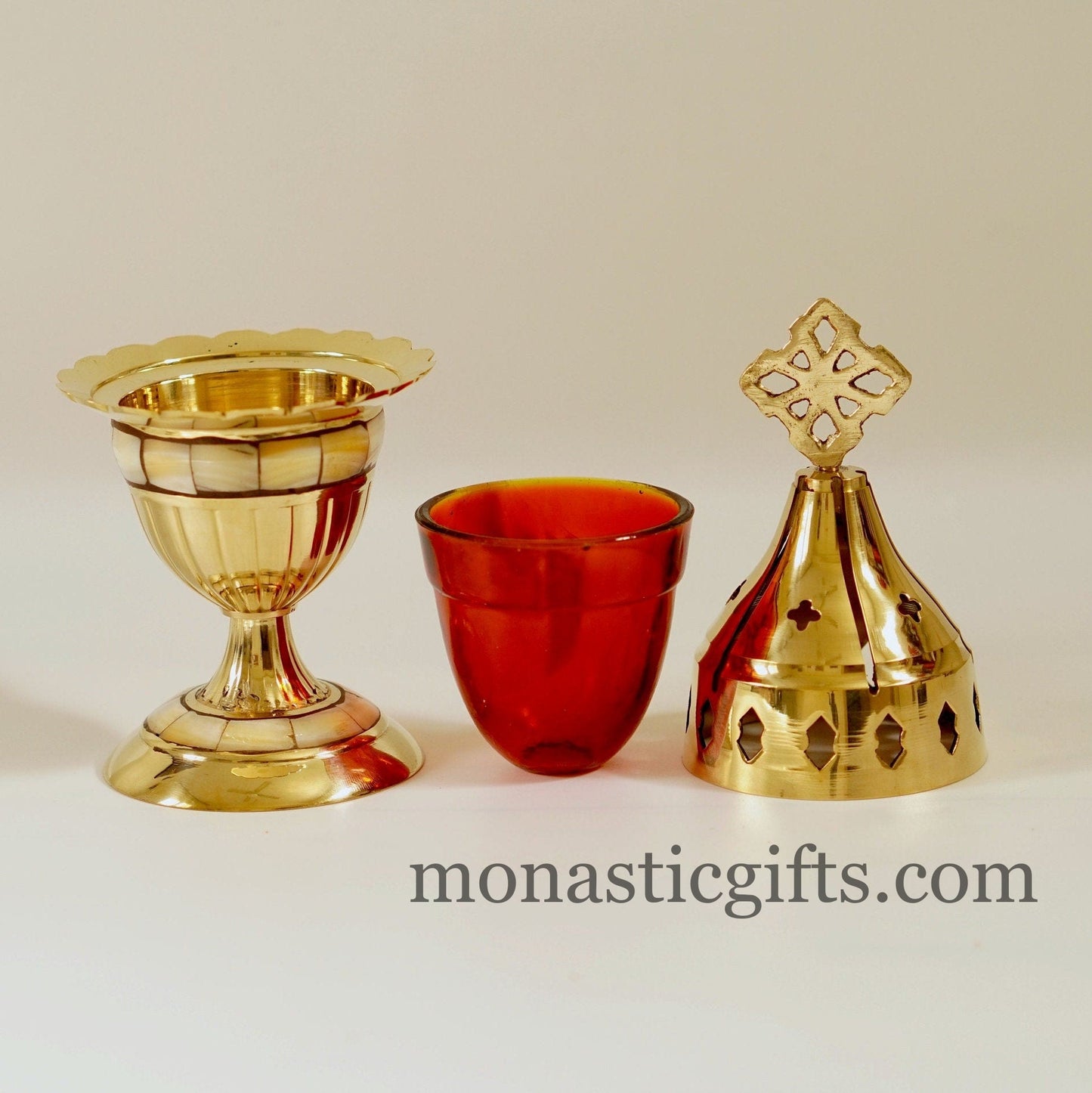 Handmade Brass Standing Oil Lamps (big 21cm- 550gr weight)with seashell .Oil Candle with Glass Cup Home Decor Wall a perfect Christian Gift