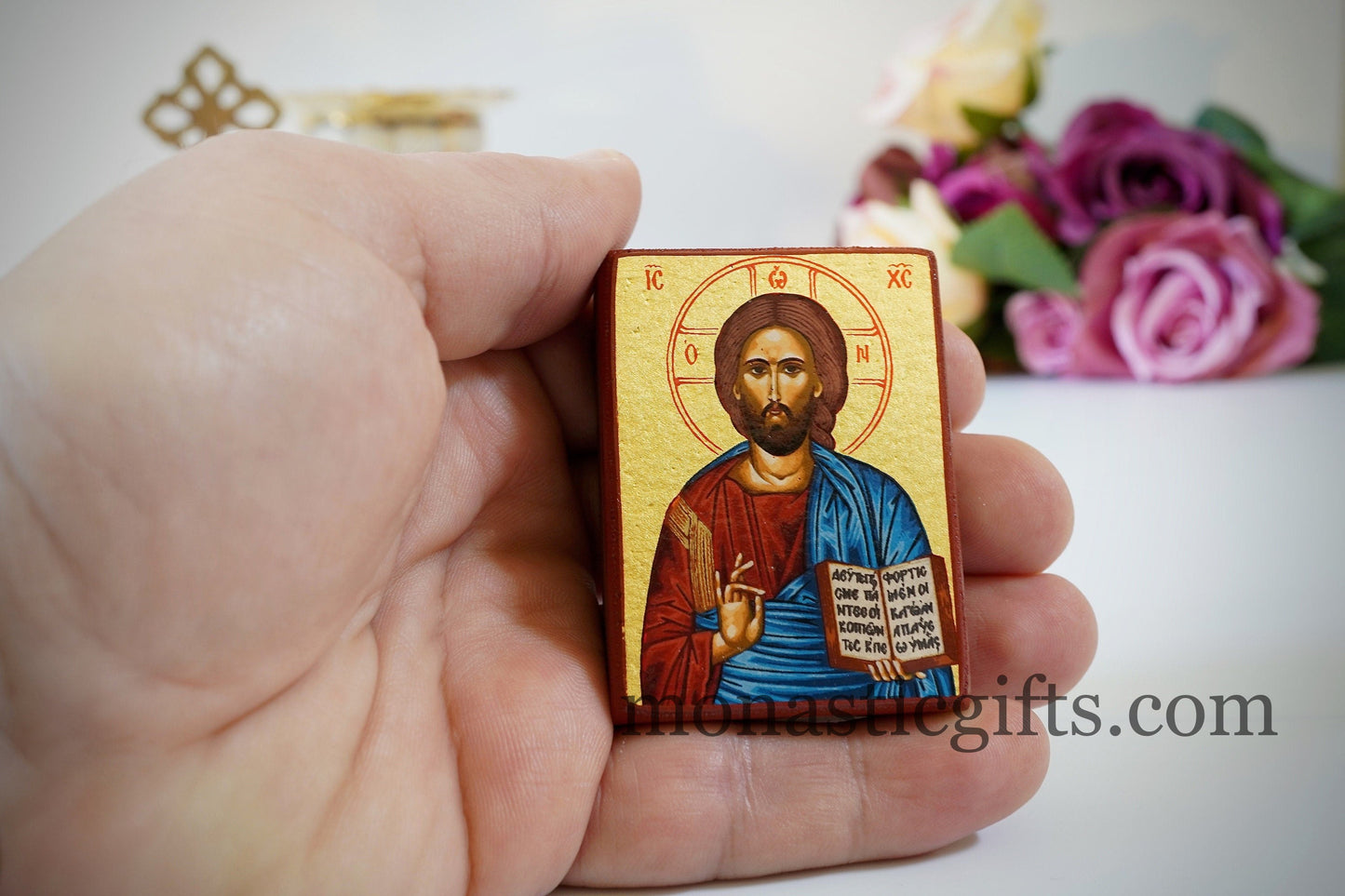 Wooden small icons of Jesus Christ and Mother of God, Byzantine icon , art wall hanging o amazing idea for orthodox gift.