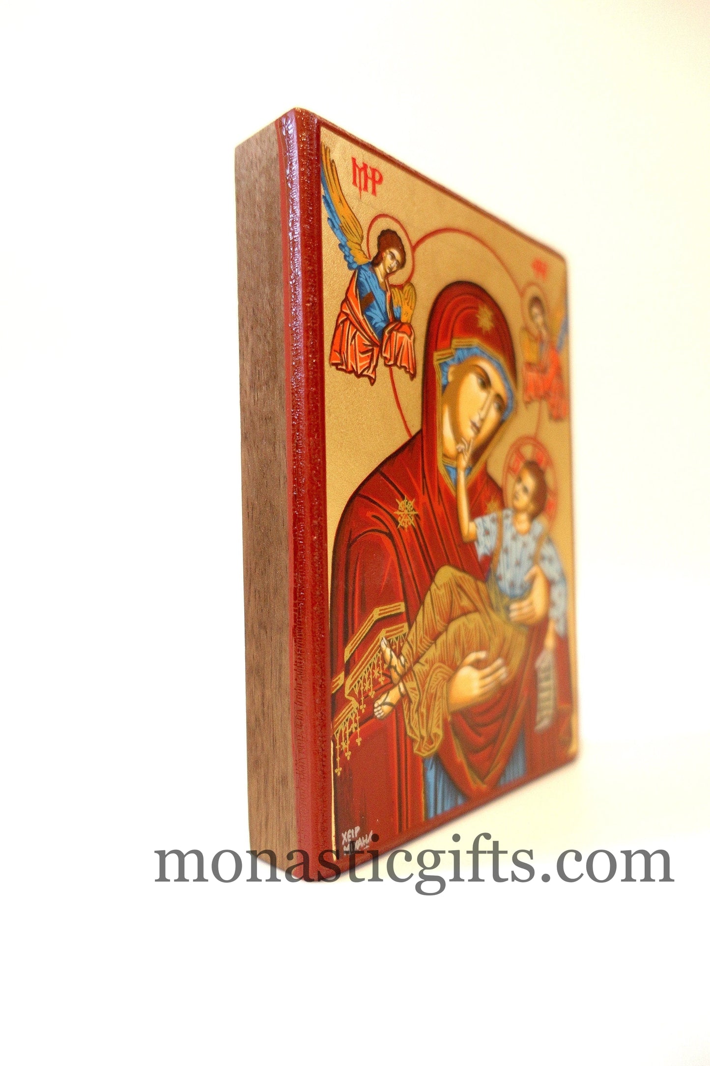 Mother of God Handmade Orthodox Icon, Byzantine art wall hanging icon on wood plaque, religious gift
