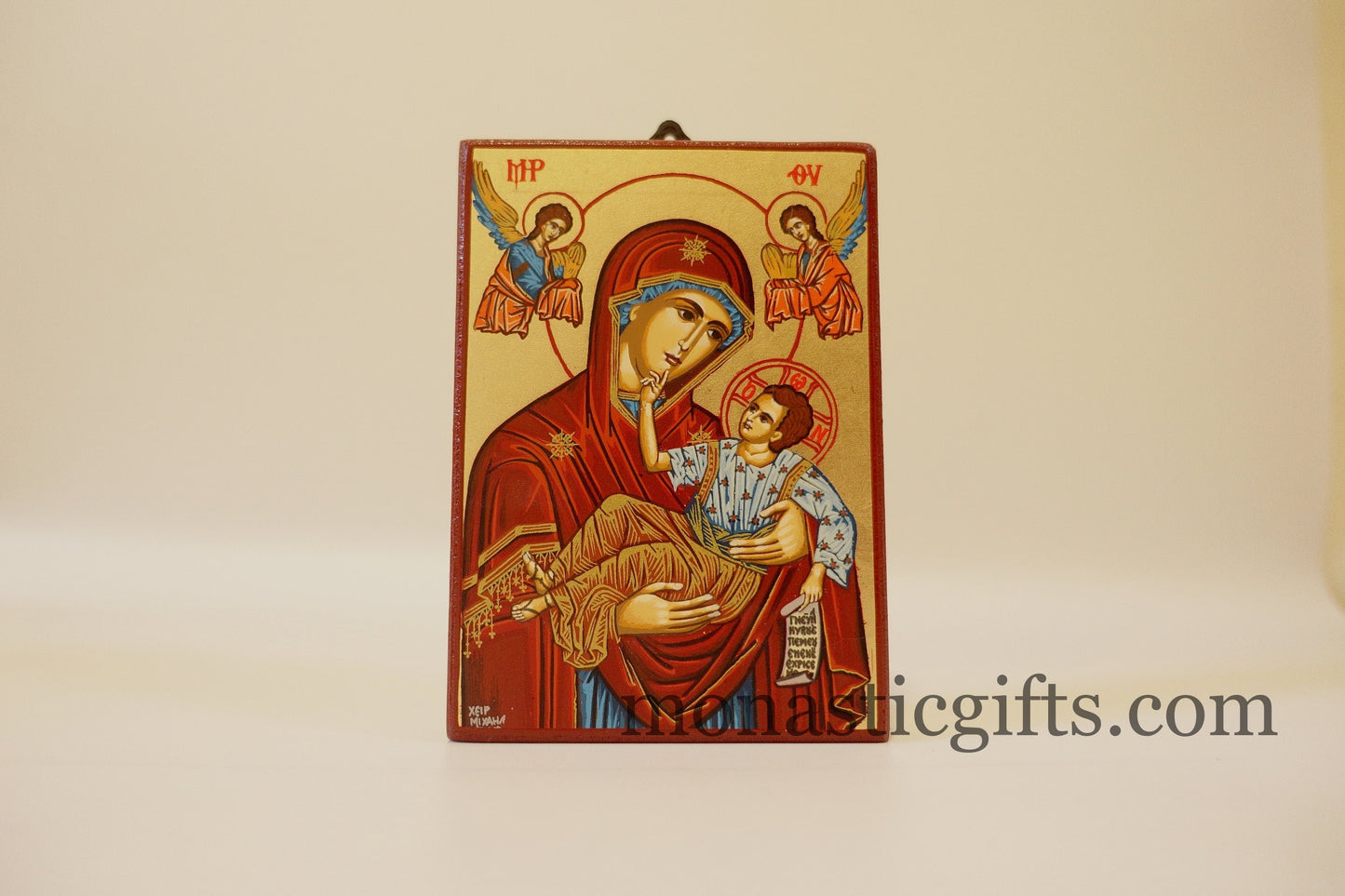 Mother of God Handmade Orthodox Icon, Byzantine art wall hanging icon on wood plaque, religious gift