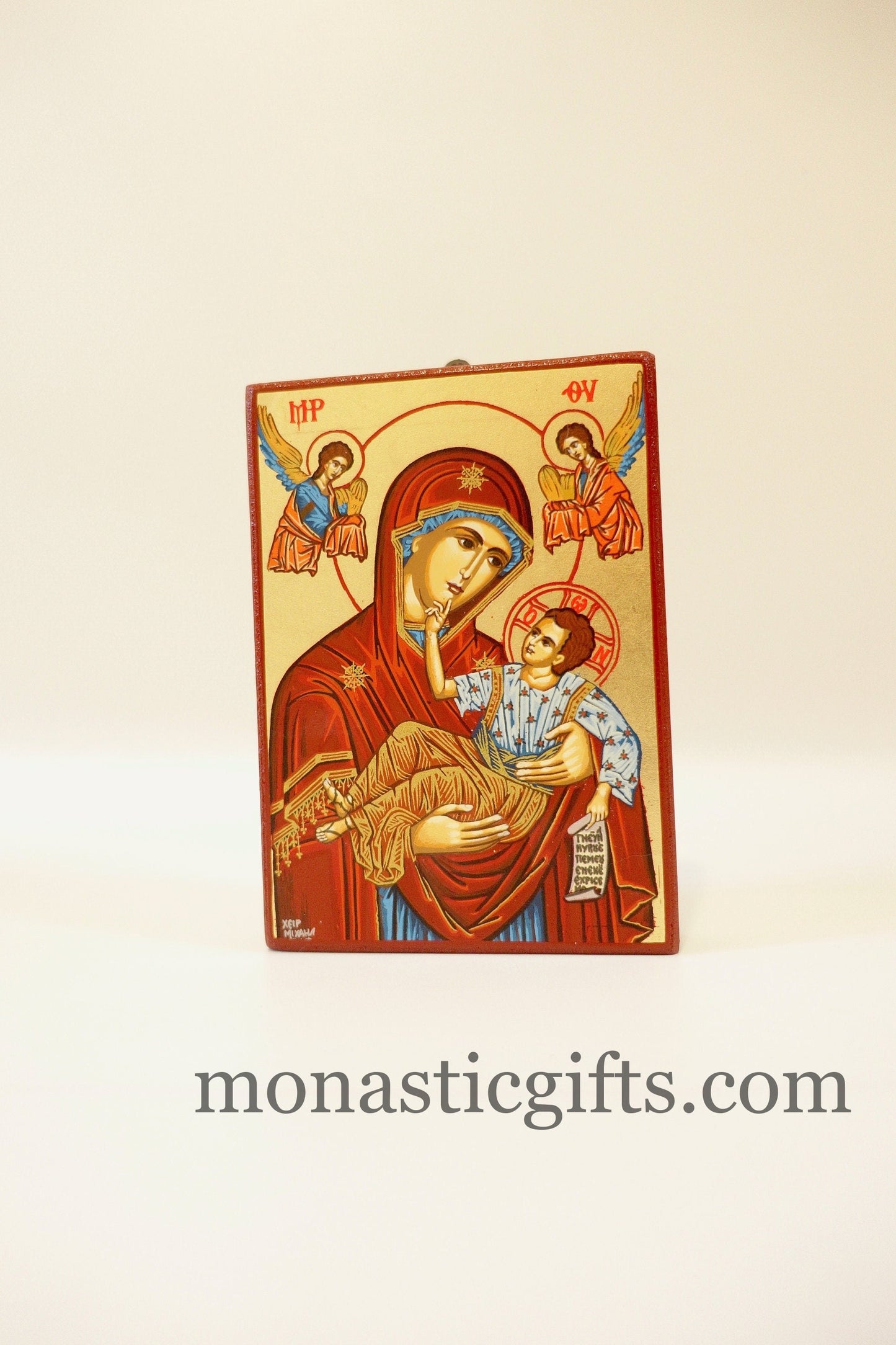 Mother of God Handmade Orthodox Icon, Byzantine art wall hanging icon on wood plaque, religious gift
