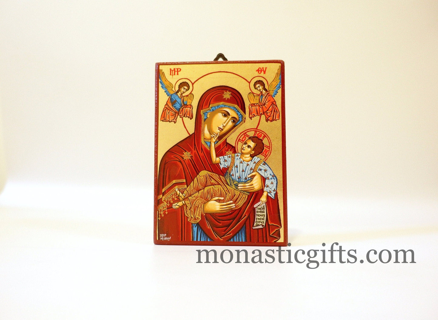 Mother of God Handmade Orthodox Icon, Byzantine art wall hanging icon on wood plaque, religious gift
