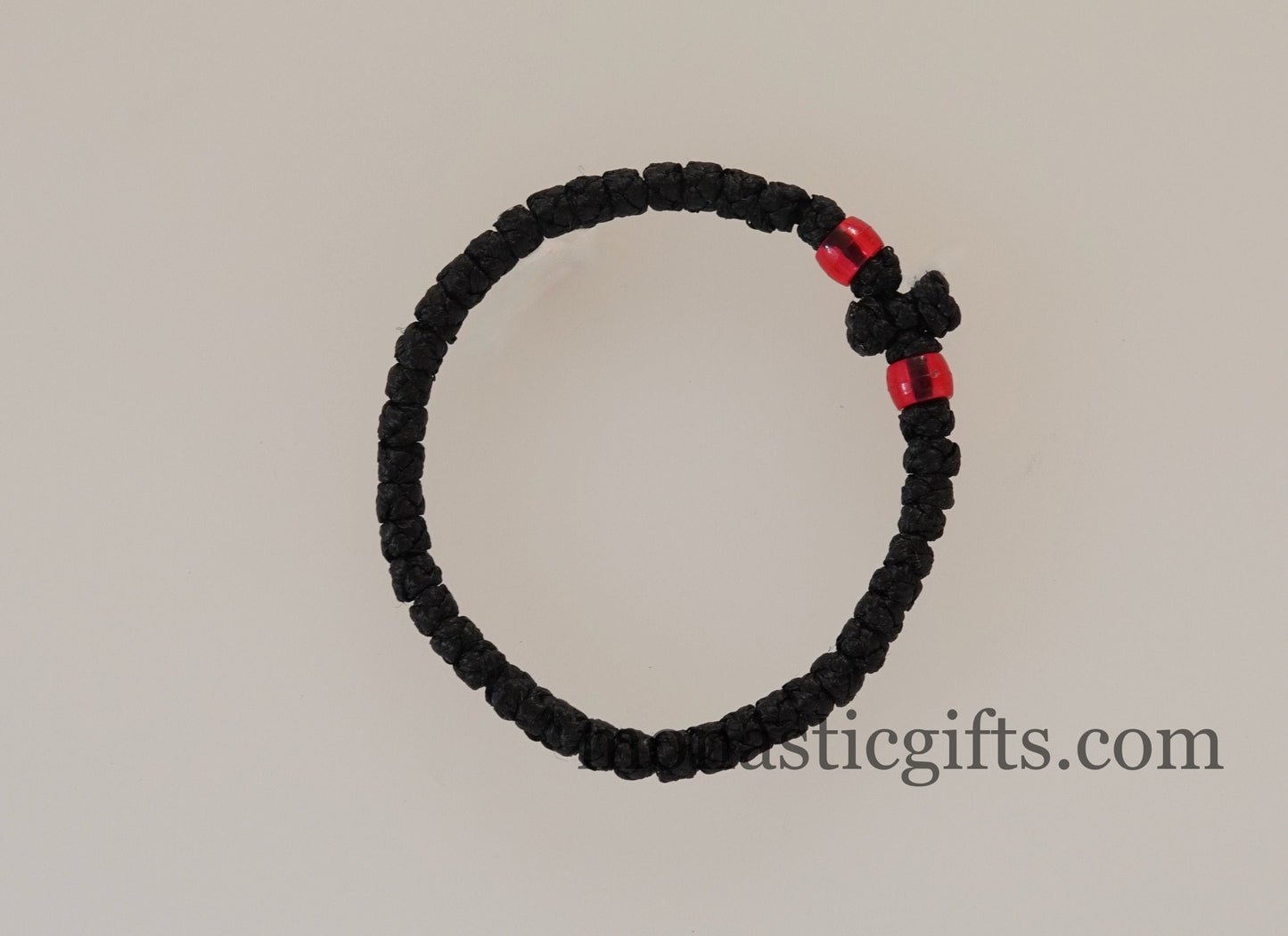 Thick waxed Komboskini 33 knots (the original) -Prayer Rope - Black thick waxed knots with red beads - Orthodox Gift - Chotk
