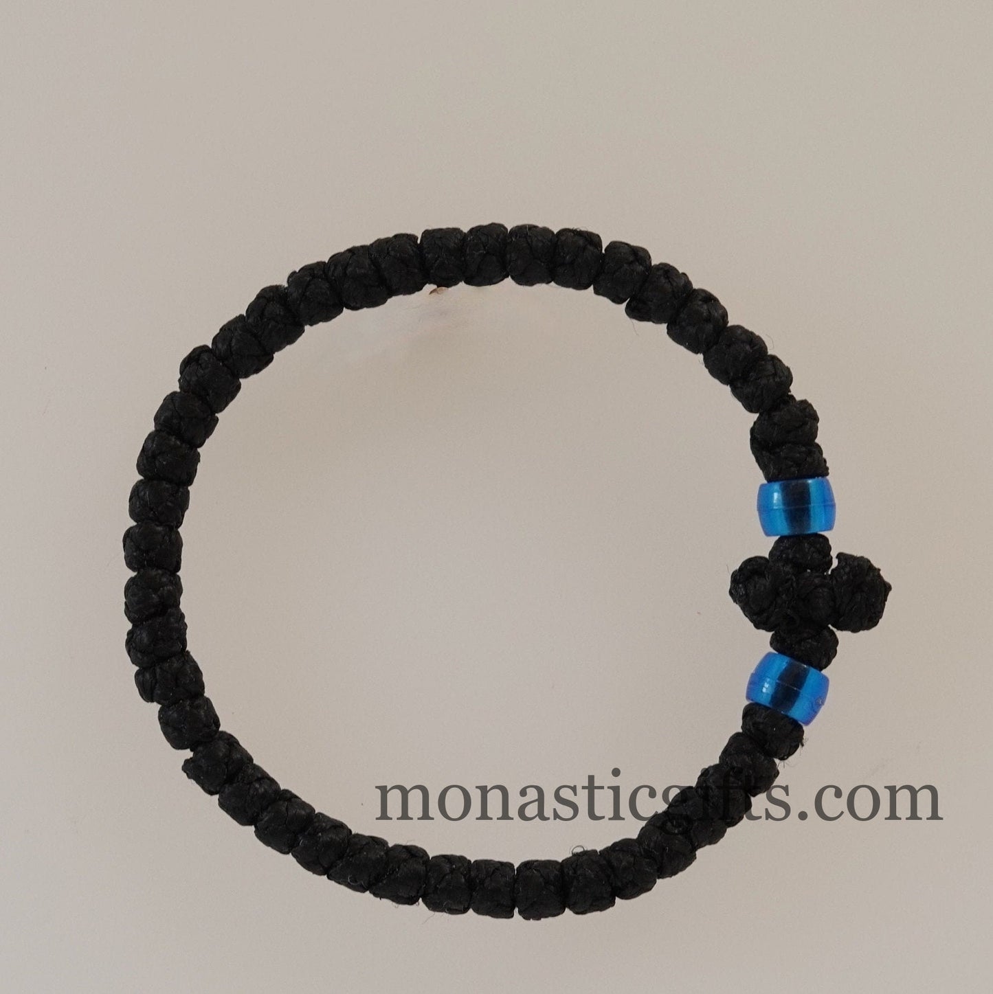 Thick waxed Komboskini 33 knots (the original) -Prayer Rope - Black Thick waxed with Blue beads - Orthodox Gift - Chotk