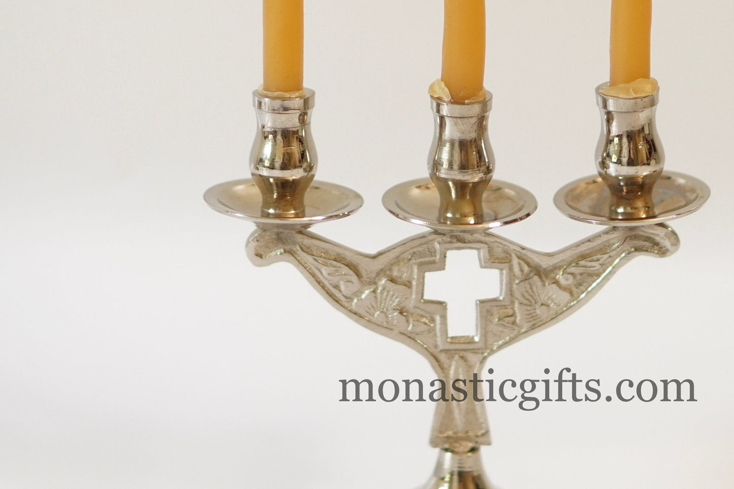Brass Nickel Carved triple Candlestick Candles Holder with cross Handmade brass candle holder 100% Authentic
