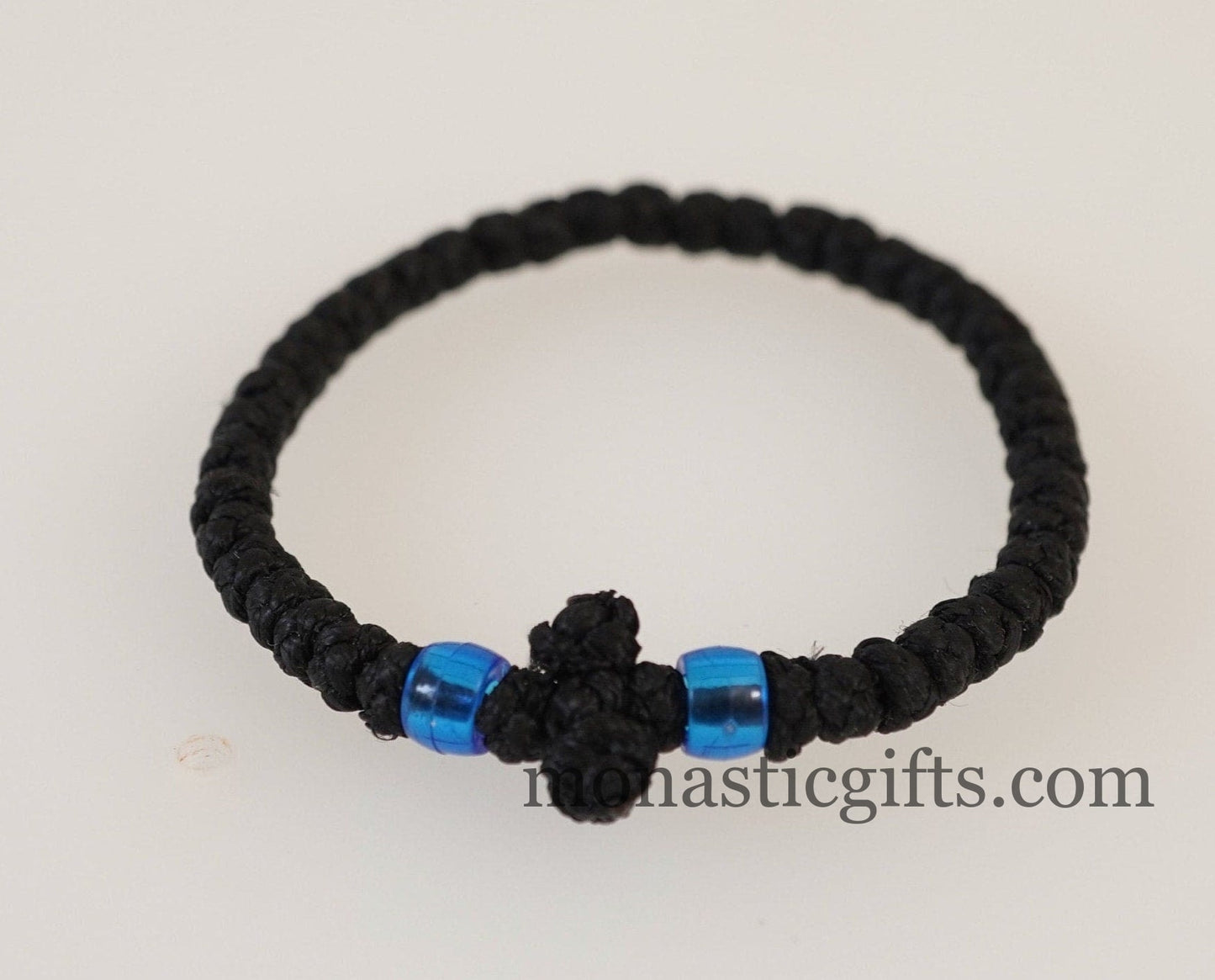 Thick waxed Komboskini 33 knots (the original) -Prayer Rope - Black Thick waxed with Blue beads - Orthodox Gift - Chotk