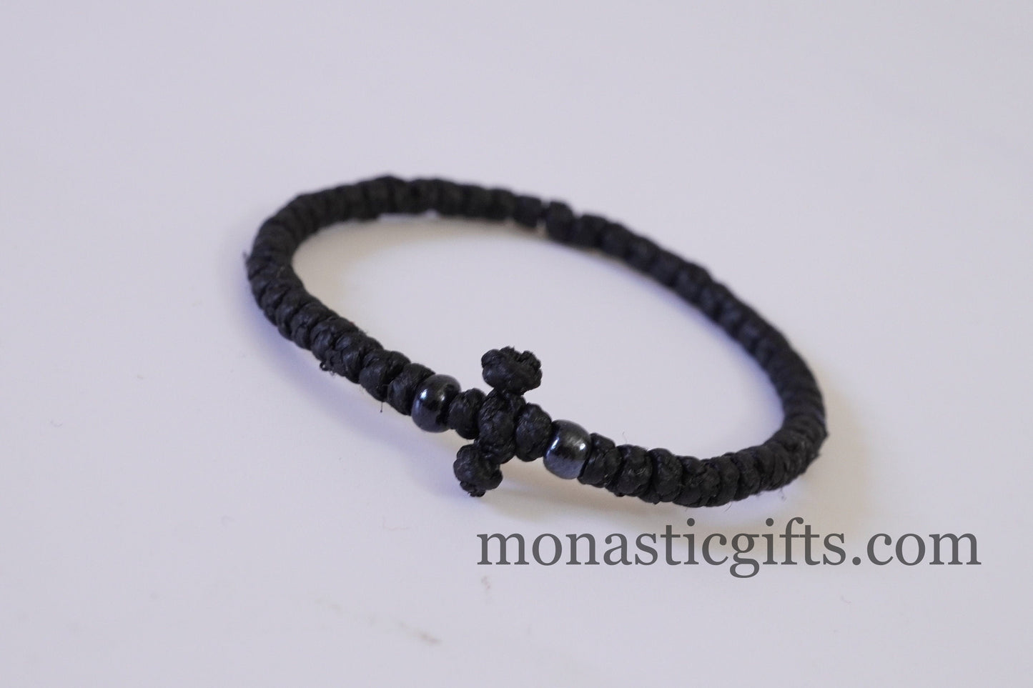 Komboskini -Prayer Rope ,1 pcs Black waxed thin with Stone beads,Orthodox Gift.