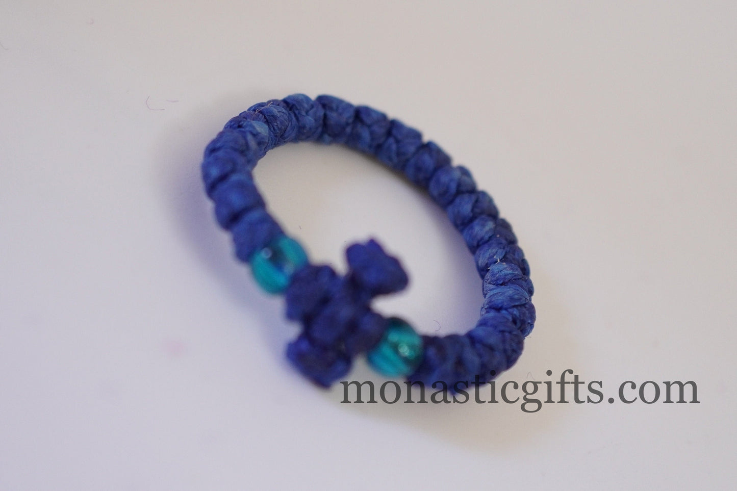 Finger Prayer waxed Rope komboskini, brojanica, rosary, Chotki- 1 pcs pack blue color - waxed thin with blue beads - Orthodox Gift