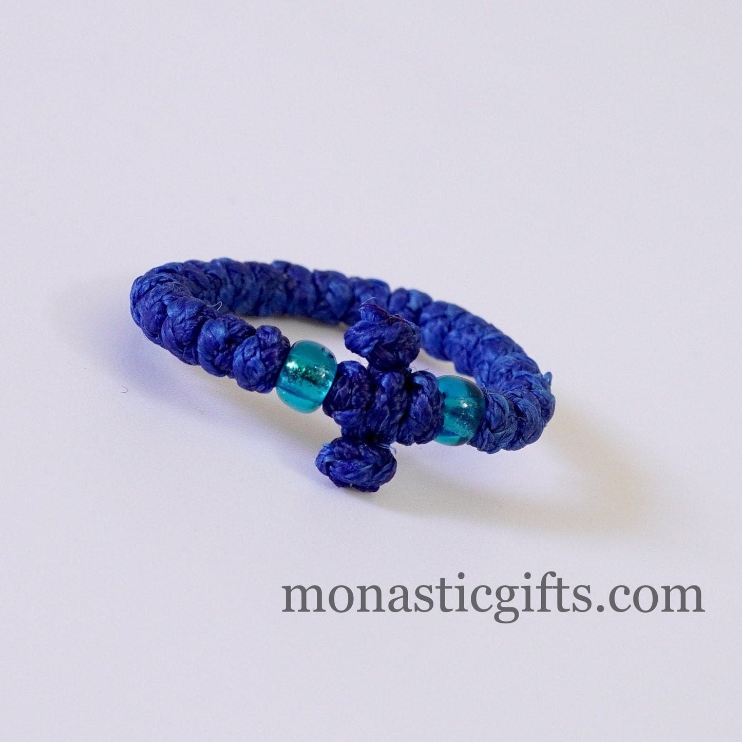 Finger Prayer waxed Rope komboskini, brojanica, rosary, Chotki- 1 pcs pack blue color - waxed thin with blue beads - Orthodox Gift