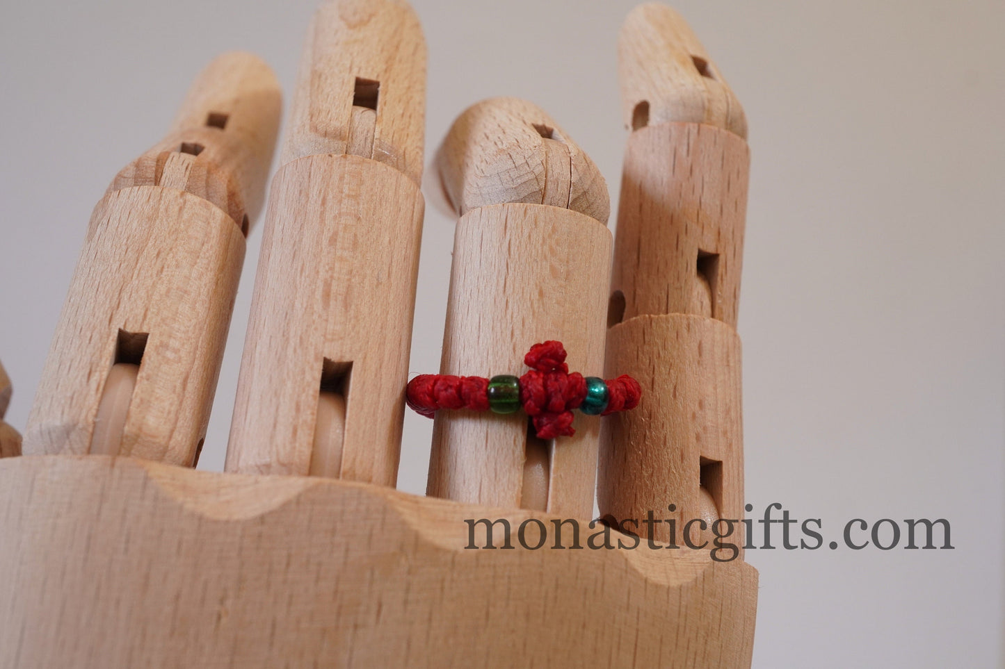 Finger Prayer waxed Rope komboskini, brojanica, rosary, Chotki- 1 pcs pack Red color - waxed thin with blue beads - Orthodox Gift