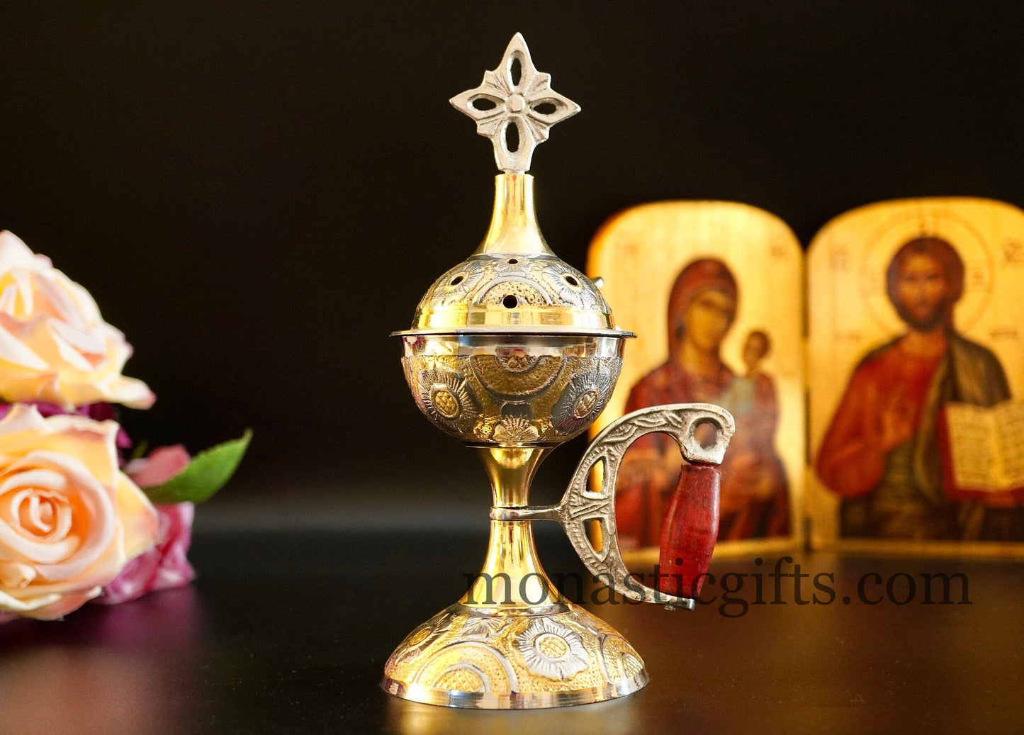 Brass Nickel, Incense Burner (210gr) Handmade with handle and free Gifts