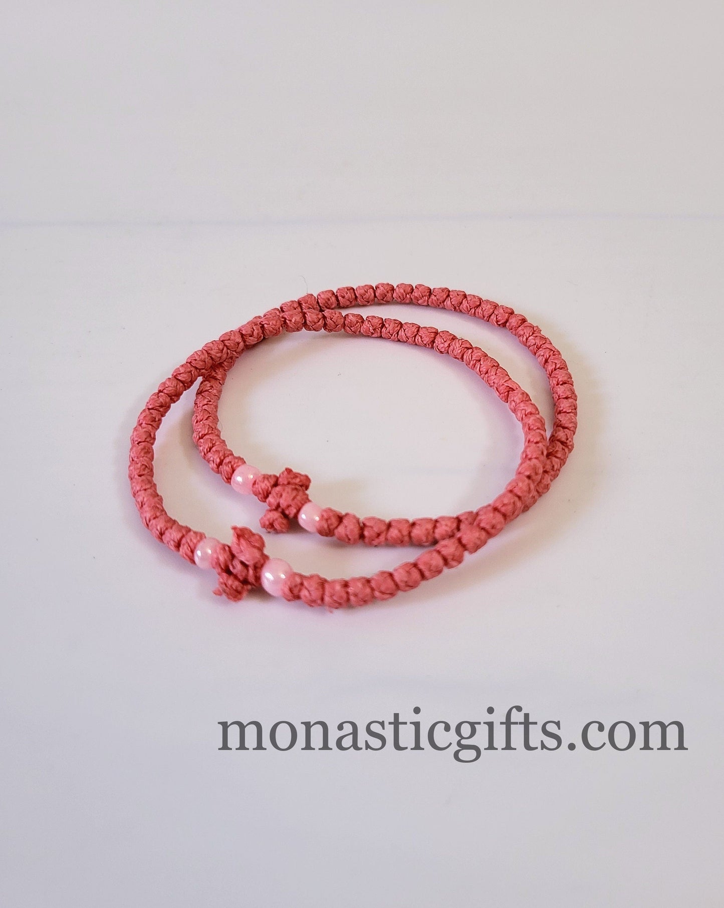 Waxed Komboskini 33 knots (1 Pcs)-Prayer Rope - Pink waxed with Pink beads - Orthodox Gift - Chotk