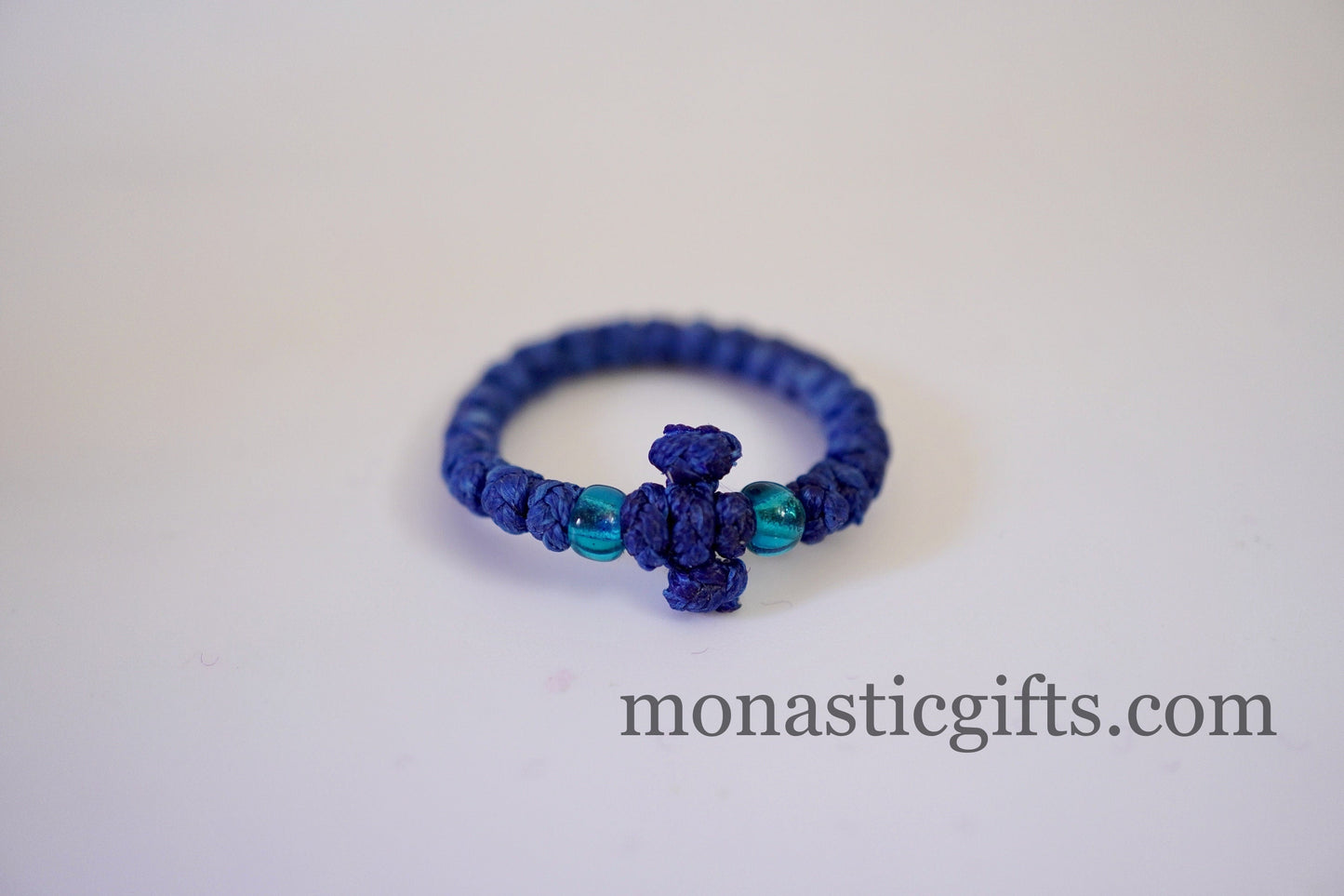 Finger Prayer waxed Rope komboskini, brojanica, rosary, Chotki- 1 pcs pack blue color - waxed thin with blue beads - Orthodox Gift