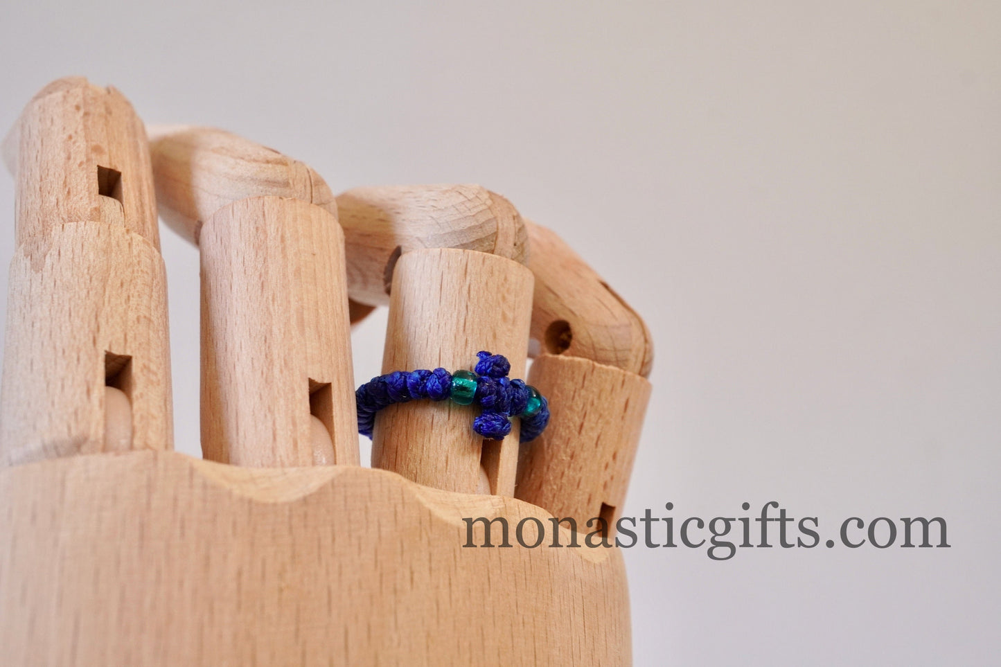 Finger Prayer waxed Rope komboskini, brojanica, rosary, Chotki- 1 pcs pack blue color - waxed thin with blue beads - Orthodox Gift