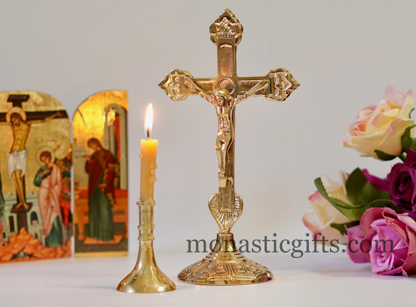 Standing Crucifix brass cross, Table Altar Blessing Crucifix- Croce da altare Home Decor a perfect Christian Gift