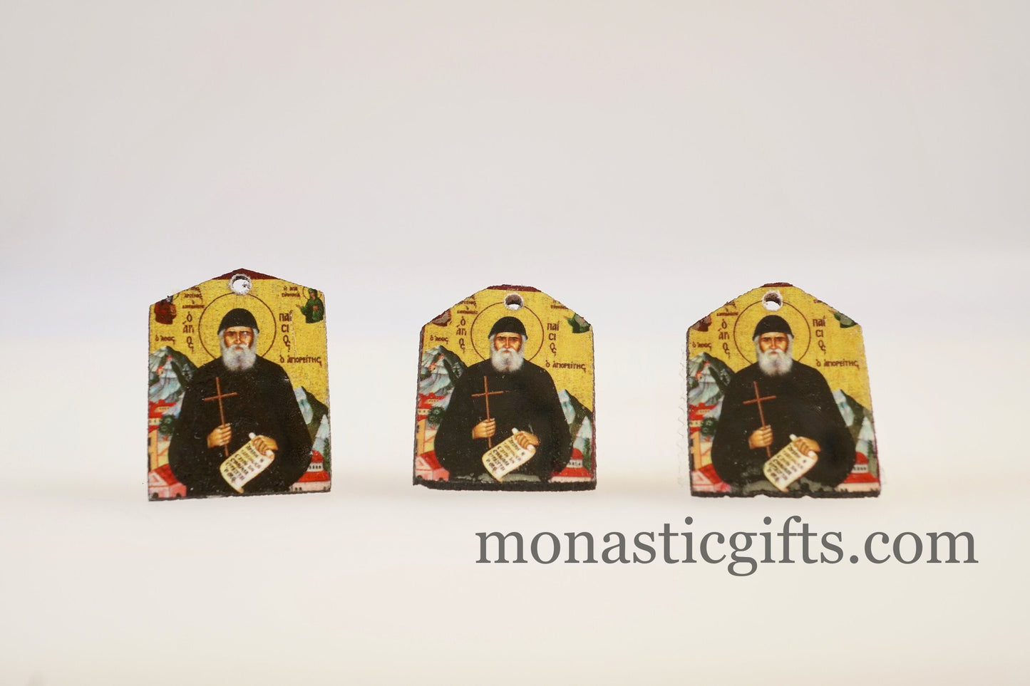 Tiny icons Saint Paisios of Mount Athos 3pcs-Wood Byzantine Christian Tiny Orthodox Icon amazing idea to make orthodox Christians gifts