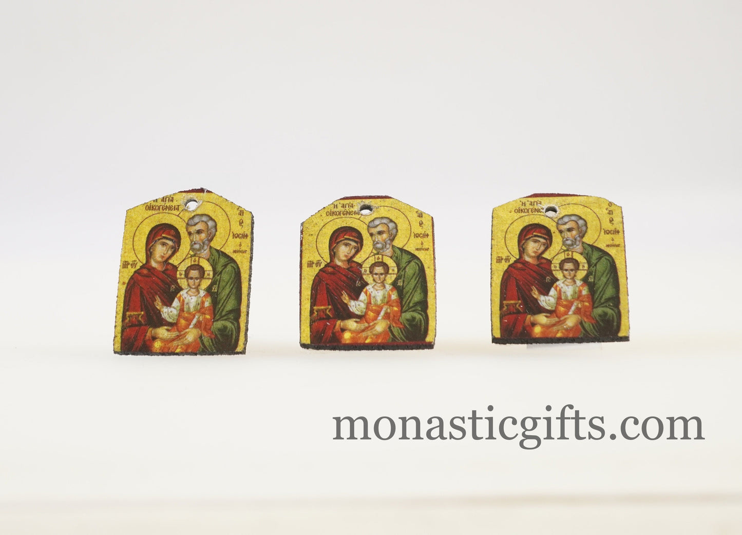 Tiny icons of Holy Family 3pcs-Wood Byzantine Christian Tiny Orthodox Icon amazing idea to make orthodox Christians gifts