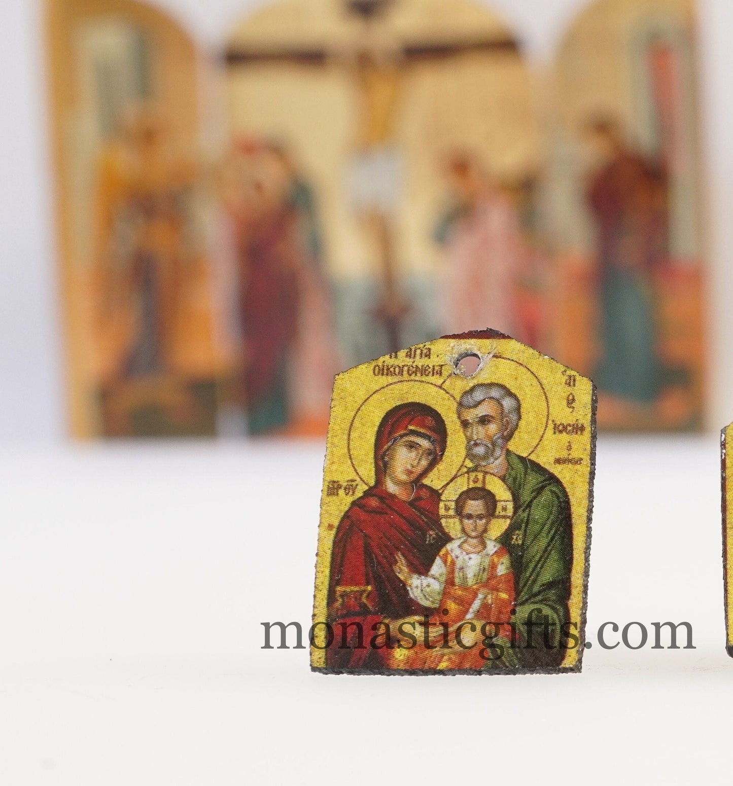 Tiny icons of Holy Family 3pcs-Wood Byzantine Christian Tiny Orthodox Icon amazing idea to make orthodox Christians gifts