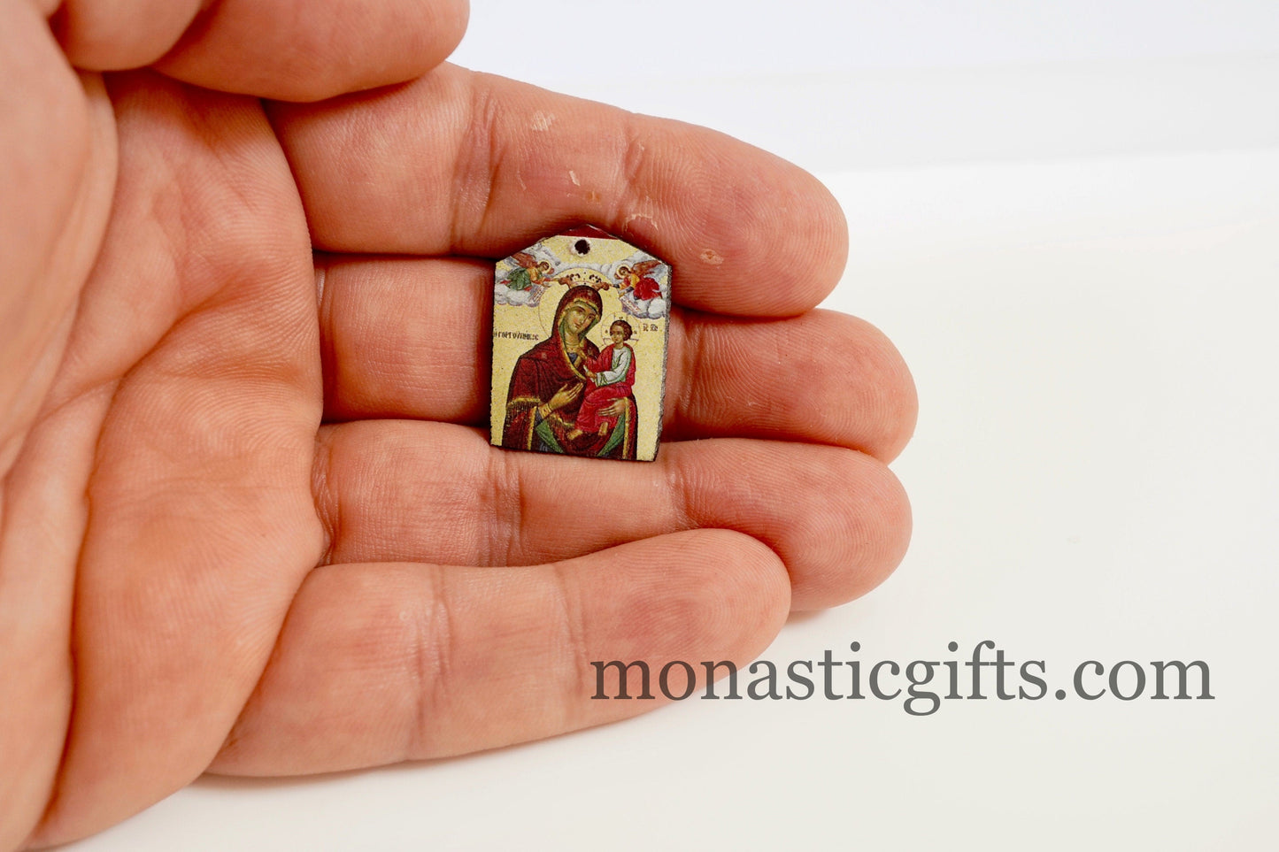Tiny icons Virgin Mary Gorgoipikoos 3pcs - Wood Byzantine Christian Tiny Orthodox Icon amazing idea to make orthodox Christians gifts