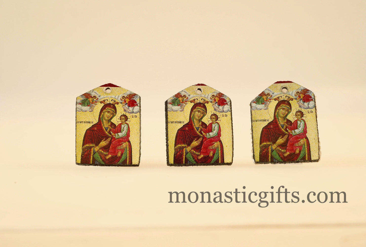 Tiny icons Virgin Mary Gorgoipikoos 3pcs - Wood Byzantine Christian Tiny Orthodox Icon amazing idea to make orthodox Christians gifts