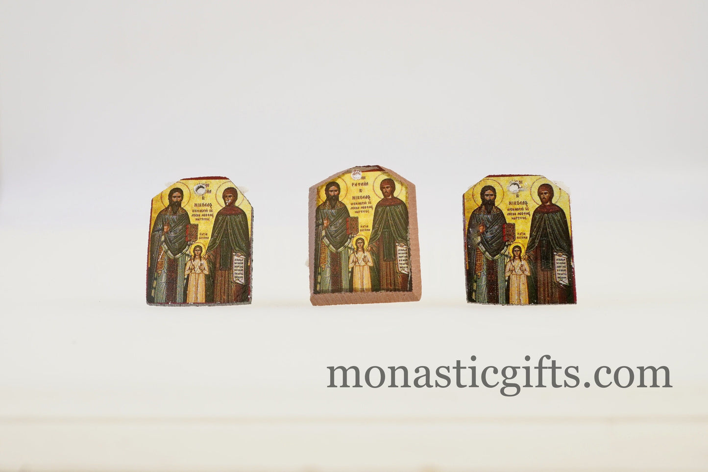 Tiny icons of saint Raphael, Nicholas and Irene 3pcs - Wood Byzantine Christian Tiny Orthodox Icon amazing idea to make orthodox gifts