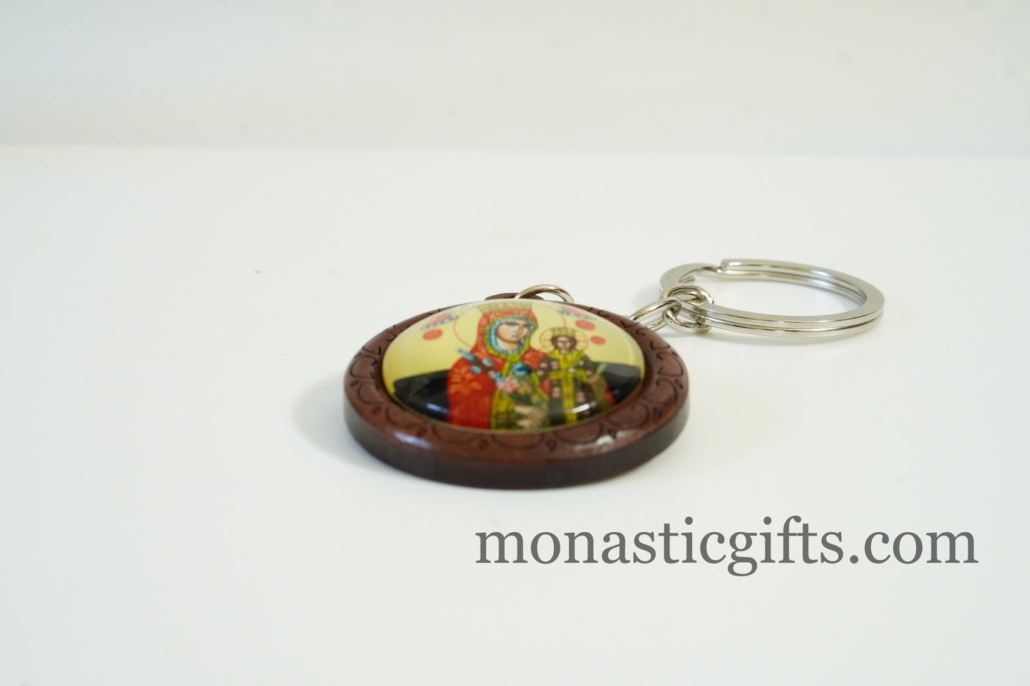 Orthodox Keychain with Mother of God (Gorgoipikoo) made of Curved wood and metal ,a perfect gift 10cm - 3.93 in Amazing Guality