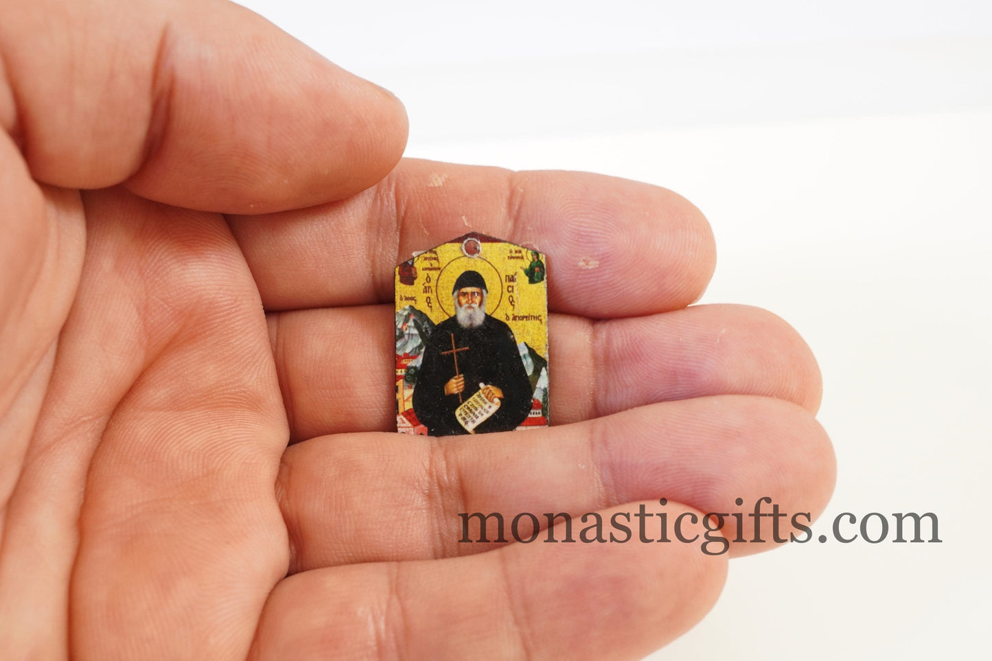 Tiny icons Saint Paisios of Mount Athos 3pcs-Wood Byzantine Christian Tiny Orthodox Icon amazing idea to make orthodox Christians gifts