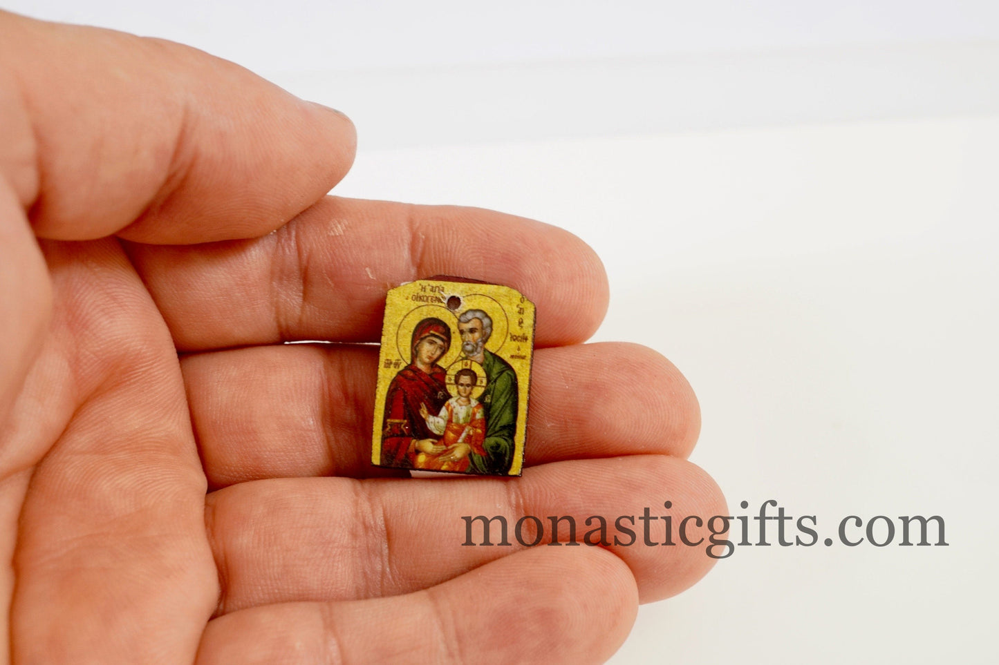 Tiny icons of Holy Family 3pcs-Wood Byzantine Christian Tiny Orthodox Icon amazing idea to make orthodox Christians gifts