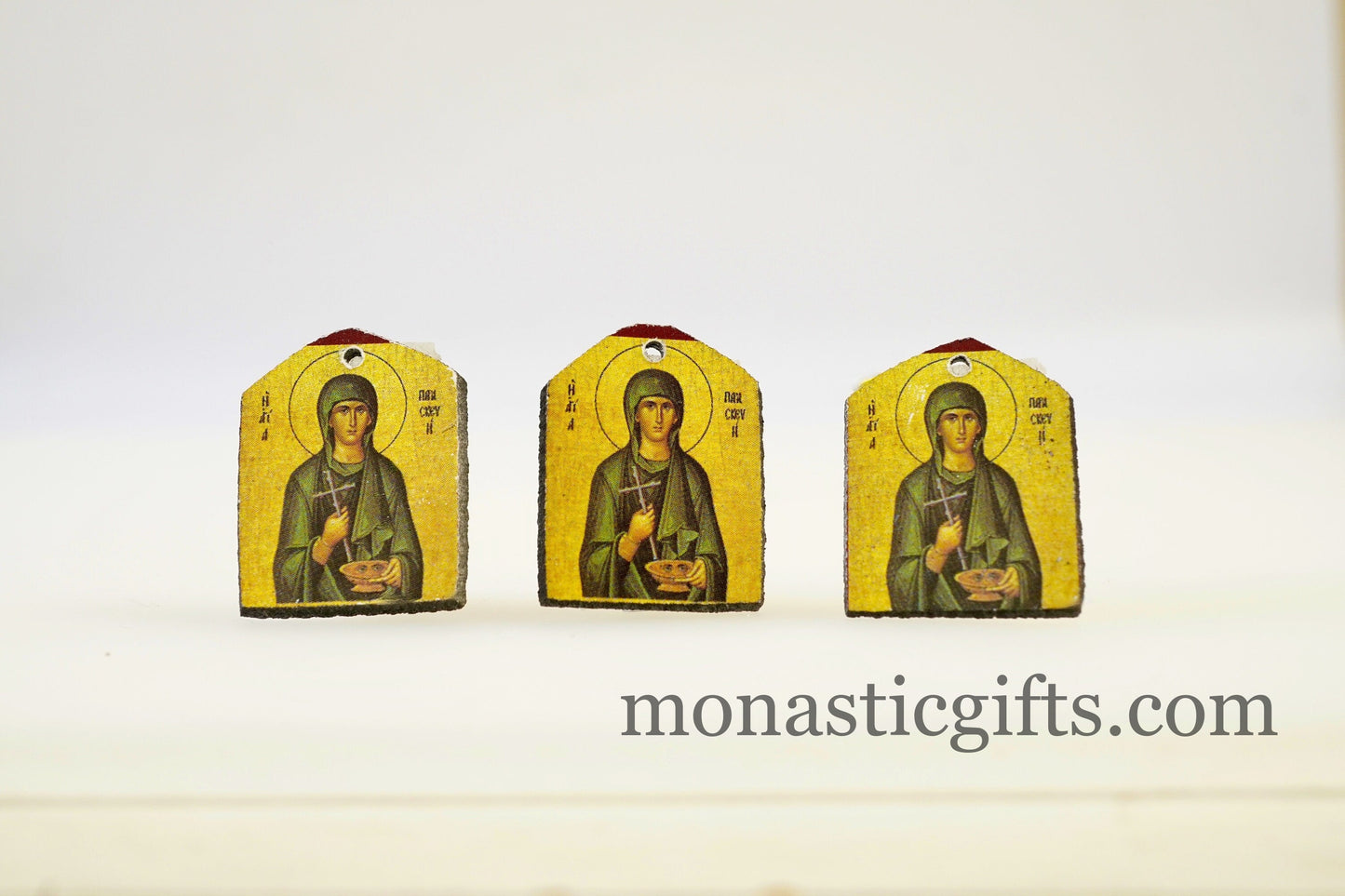 Tiny icons of Saint Paraskevi 3pcs-Wood Byzantine Christian Tiny Orthodox Icon amazing idea to make orthodox Christians gifts