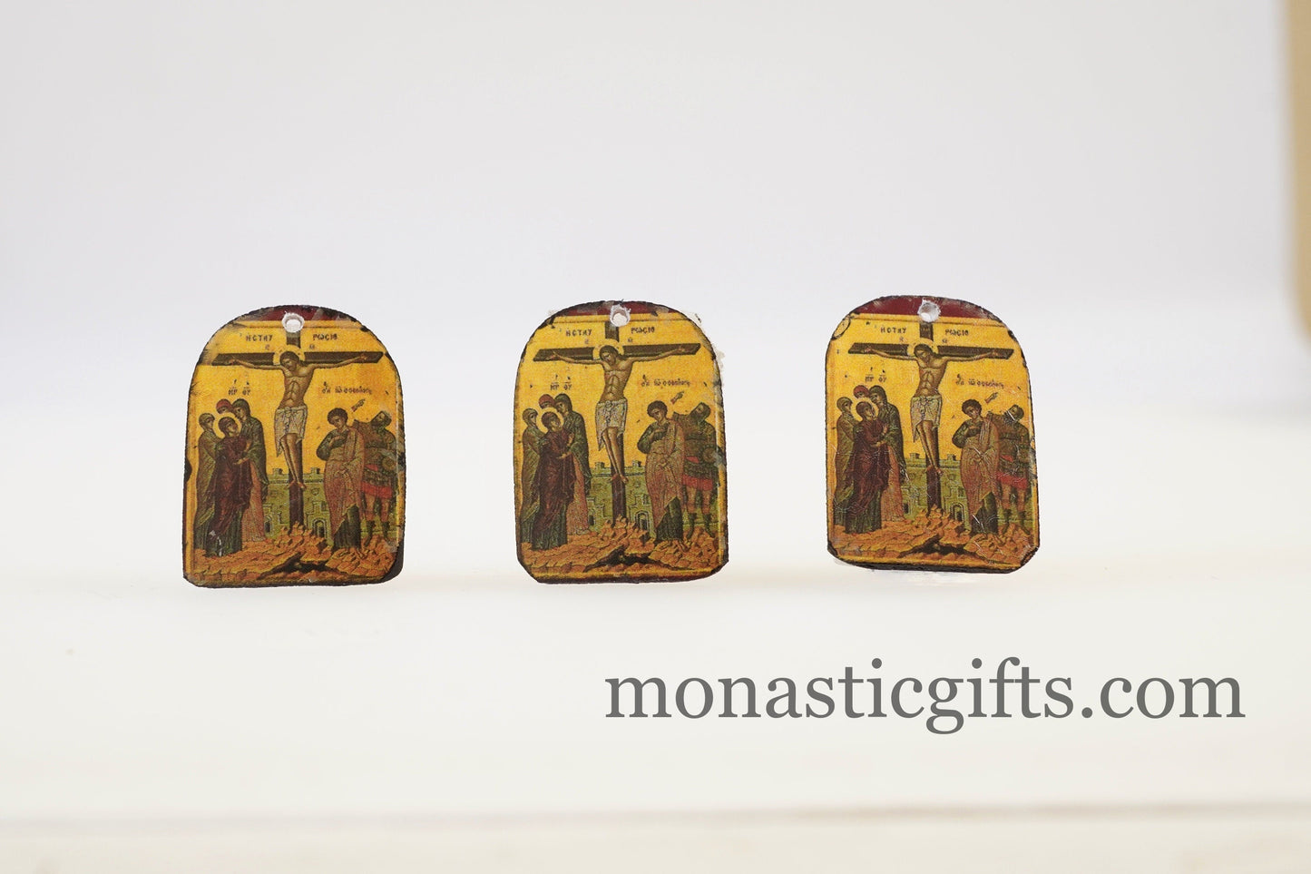 Tiny Orthodox icons crucifix of jesus, 3pcs - Wood Byzantine Christian Tiny Orthodox Icon amazing idea to make orthodox gifts