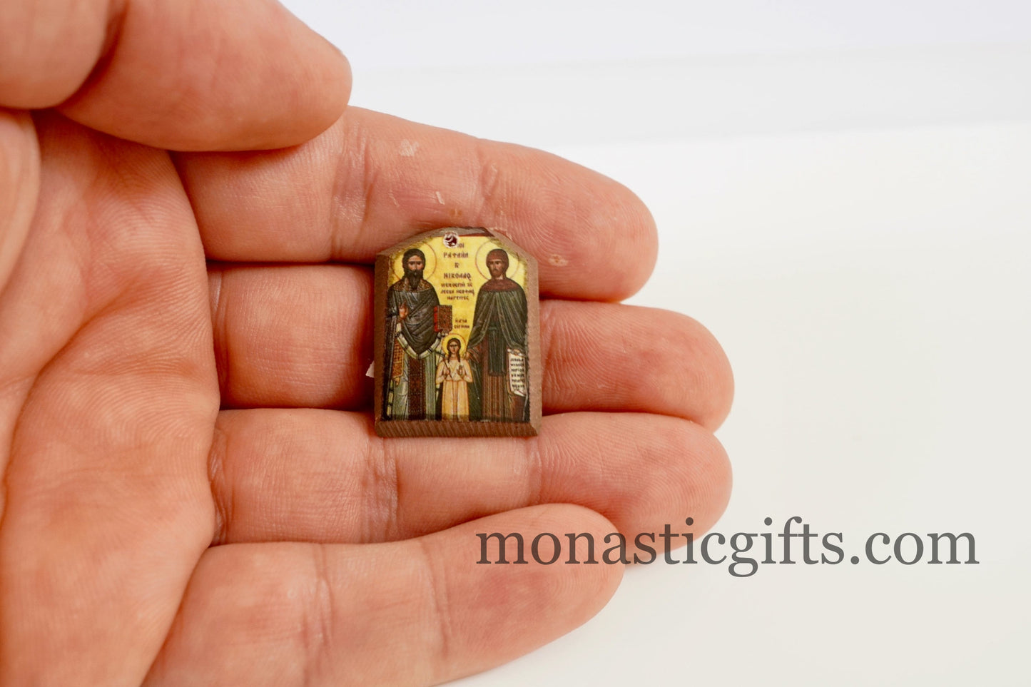 Tiny icons of saint Raphael, Nicholas and Irene 3pcs - Wood Byzantine Christian Tiny Orthodox Icon amazing idea to make orthodox gifts