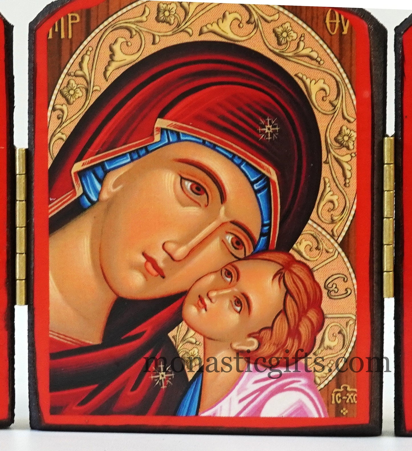 Holy Theotokos with Jesus Byzantine Themes Handmade Wooden Triptych — Multiple Sizes