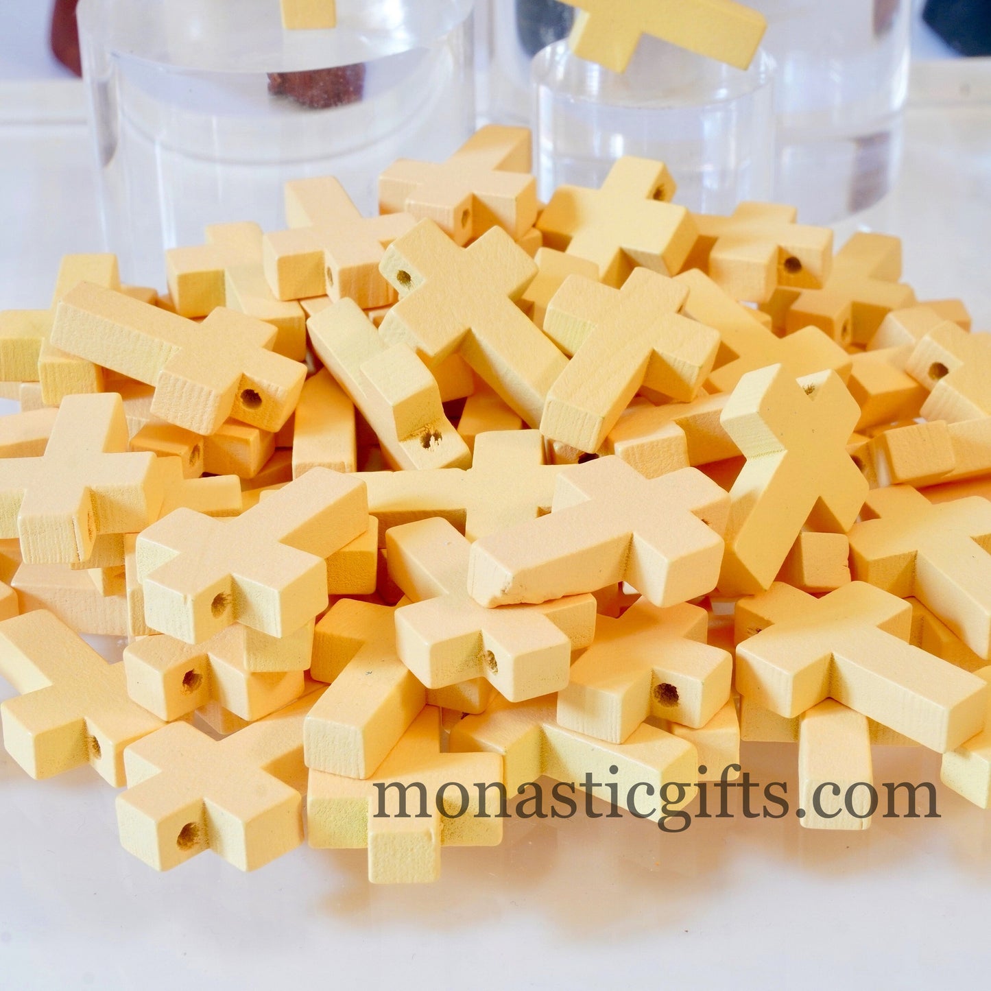 Wooden Tiny Cross(Yellow) Charm  10pcs -  Orthodox , Catholic, Byzantine Christian  amazing idea to make orthodox Christians gifts
