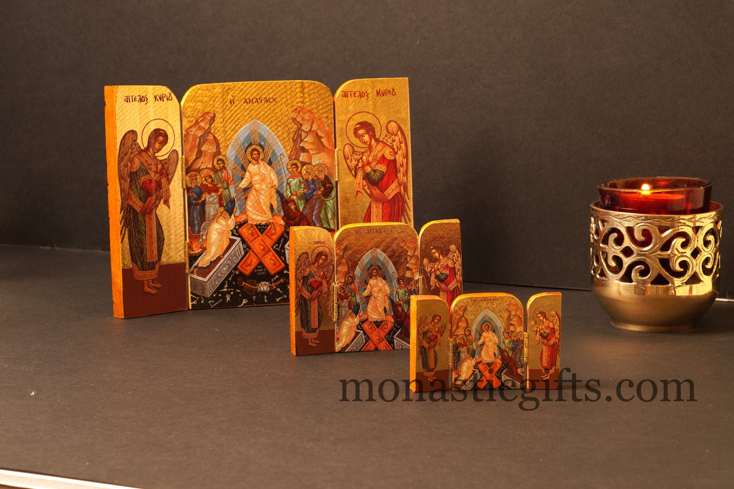 Resurrection of Jesus Christ Gold Leaf Pocket Triptych - Portable Travel & Home Altar Icon