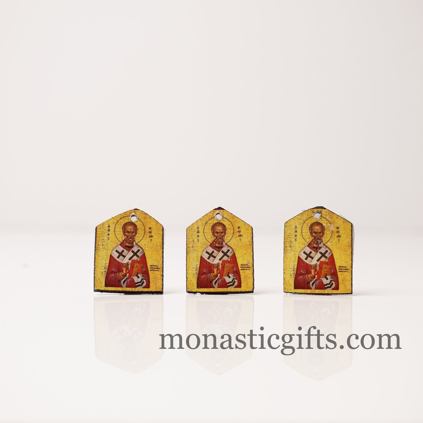 Tiny icon Saint Nicholas 3pcs - Wood Byzantine Christian Tiny Orthodox Icon amazing idea to make orthodox Christians gifts