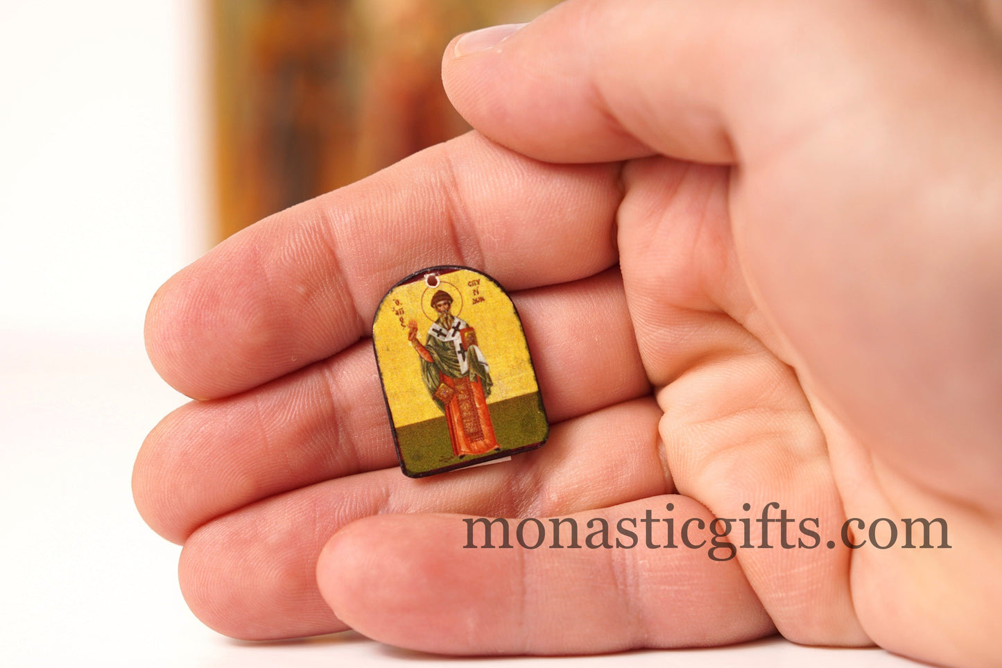 Tiny icon Saint Spyridon Σπυρίδον , 3pcs - Wood Byzantine Christian Tiny Orthodox Icon amazing idea to make orthodox gifts