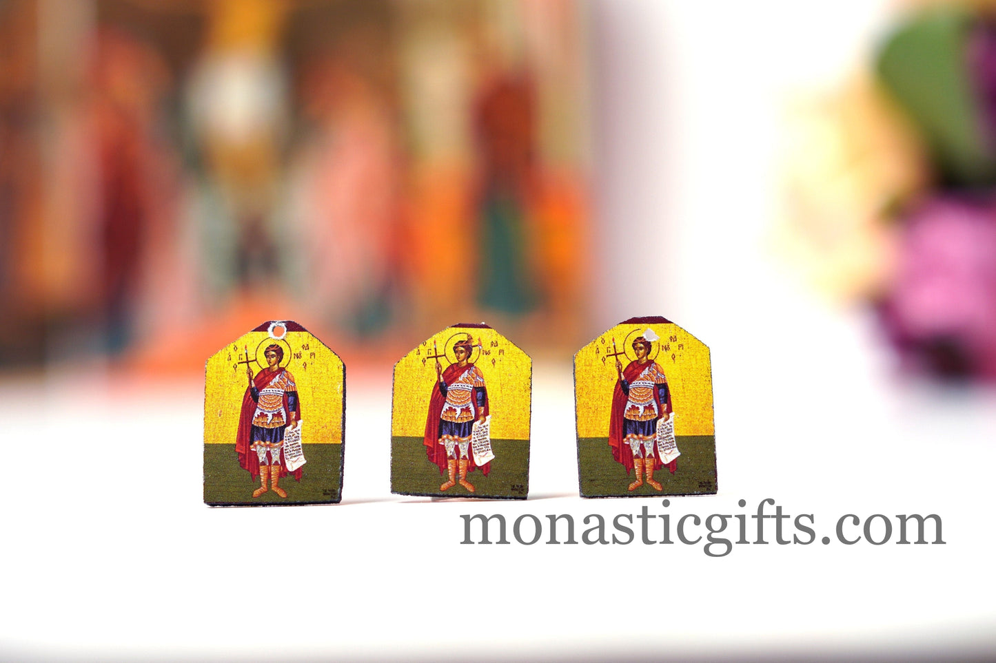 Tiny icon Saint Phanourios (Fanourios) 3pcs - Wood Byzantine Christian Tiny Orthodox Icon amazing idea to make orthodox Christians gifts