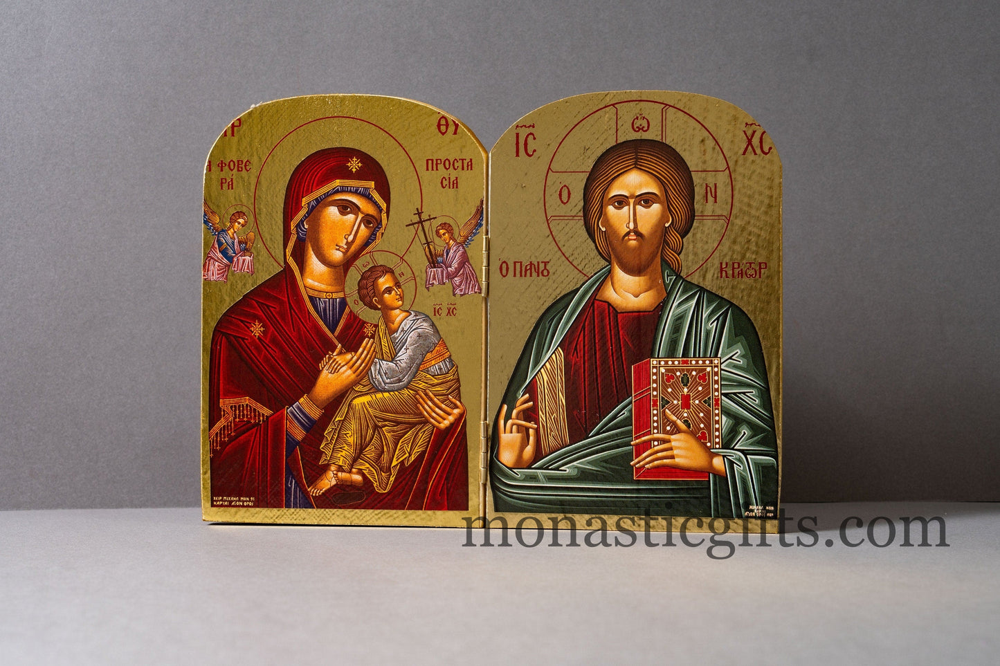 Diptych wooden Icon with Virgin Mary Fobera - Prostasia and the Jesus Christ , Greek Orthodox Icon , Home Decor,Orthodox Gift