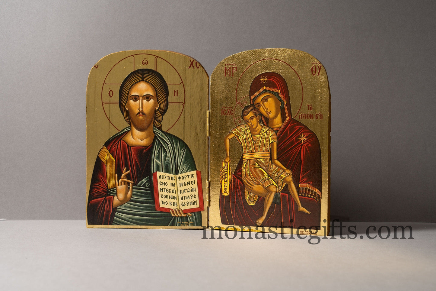 Diptych wooden Icon with the Jesus Christ the Holy Theotokos , Greek Orthodox Icon , Home Decor,Orthodox Gift