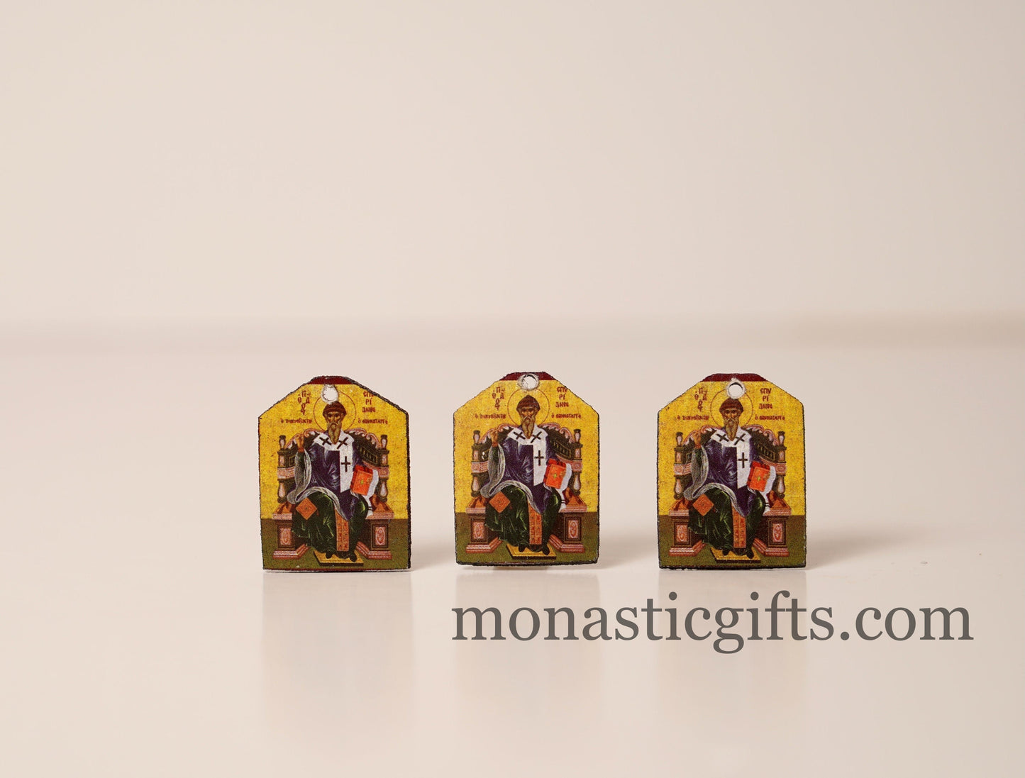 Tiny icon Saint Spyridon in Throne, Σπυρίδον , 3pcs - Wood Byzantine Christian Tiny Orthodox Icon amazing idea to make orthodox gifts