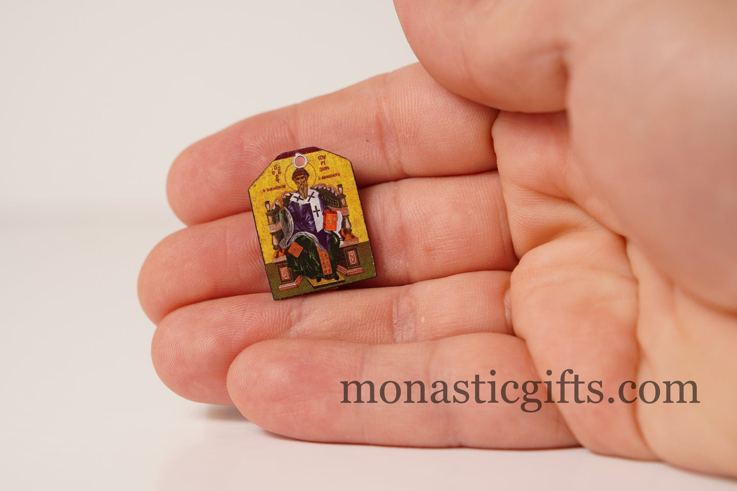 Tiny icon Saint Spyridon in Throne, Σπυρίδον , 3pcs - Wood Byzantine Christian Tiny Orthodox Icon amazing idea to make orthodox gifts