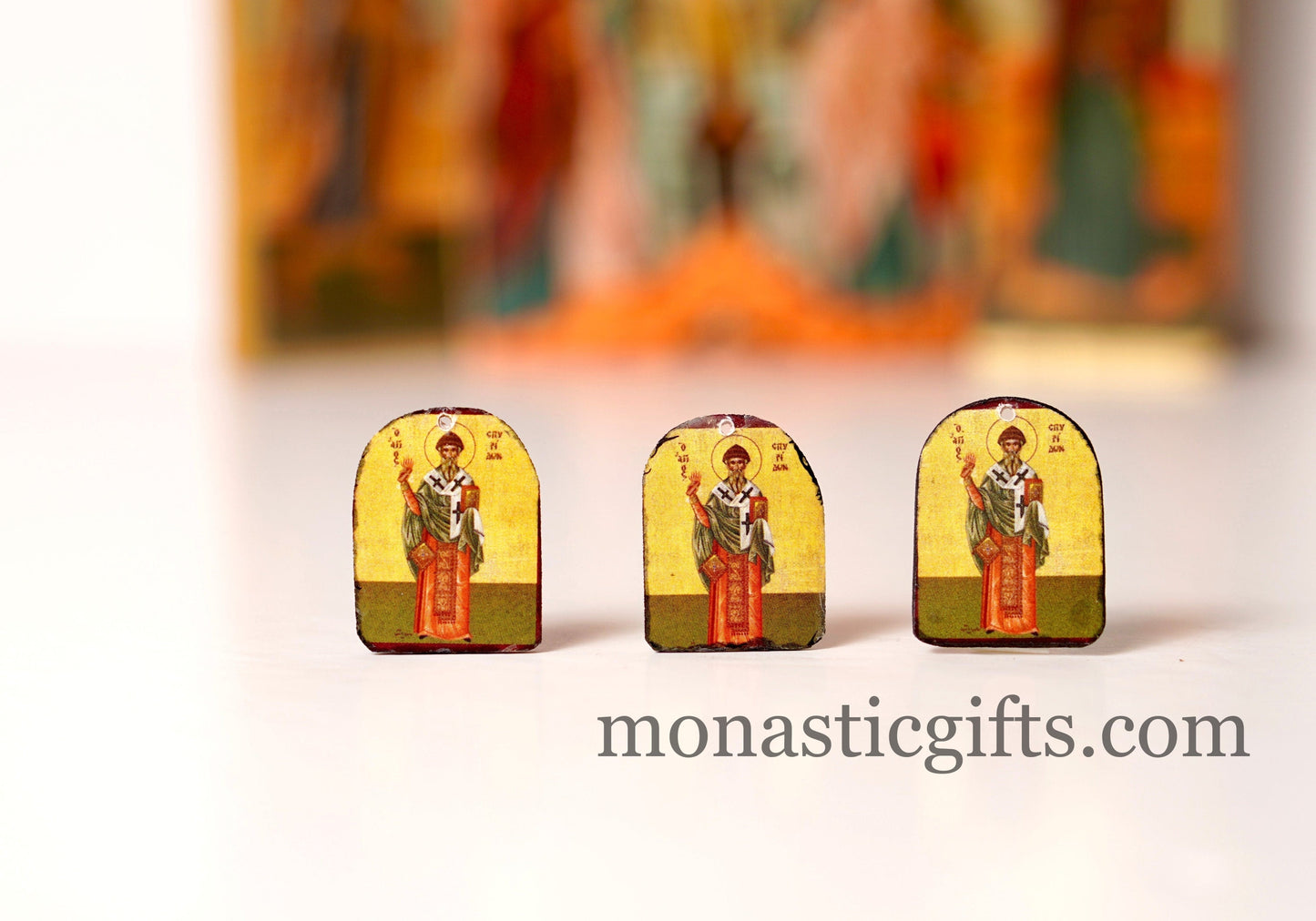 Tiny icon Saint Spyridon Σπυρίδον , 3pcs - Wood Byzantine Christian Tiny Orthodox Icon amazing idea to make orthodox gifts